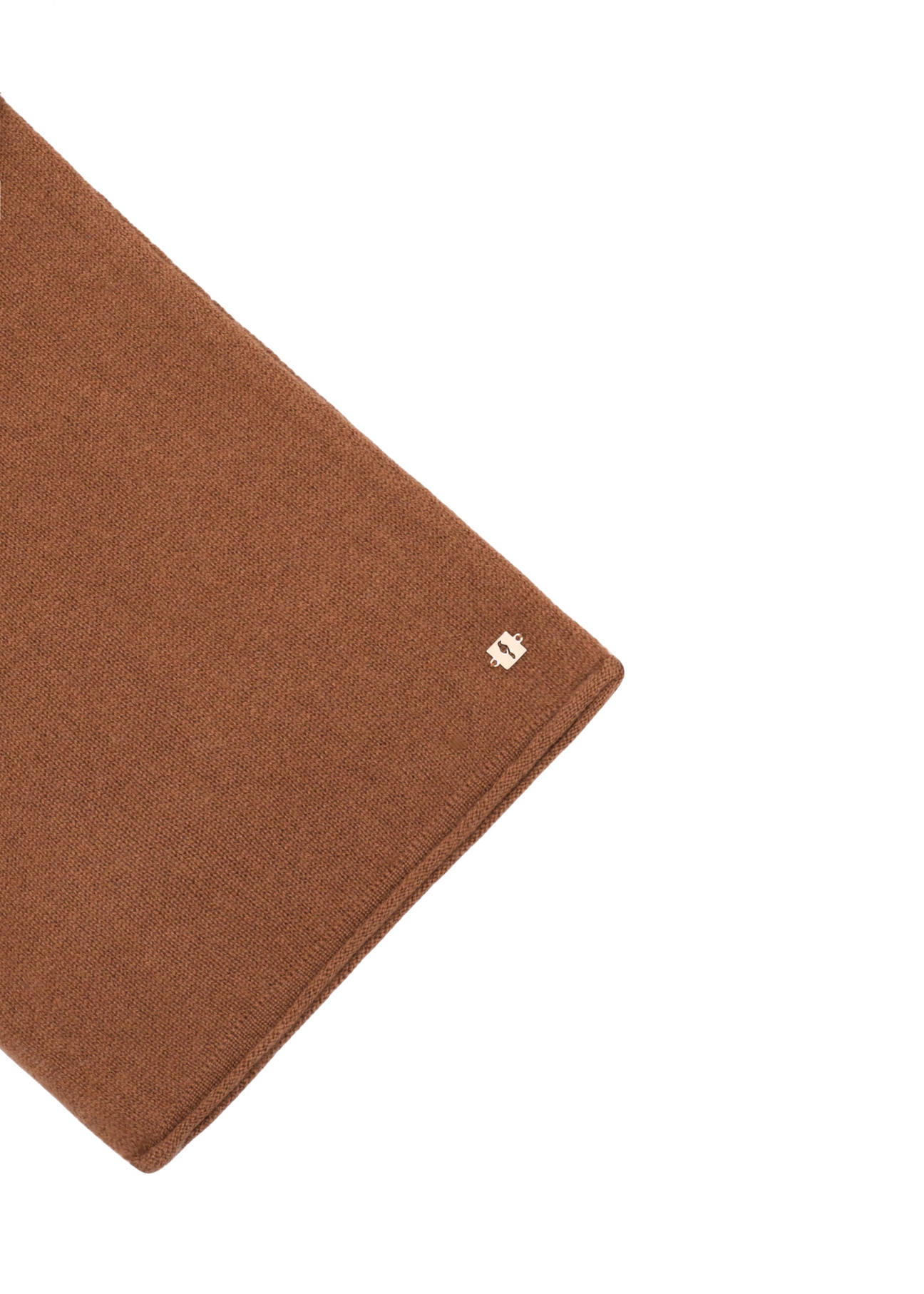 Women's cashmere scarf in camel color SZADT-0093-1D(Z26) - close-up of detail, on white background.