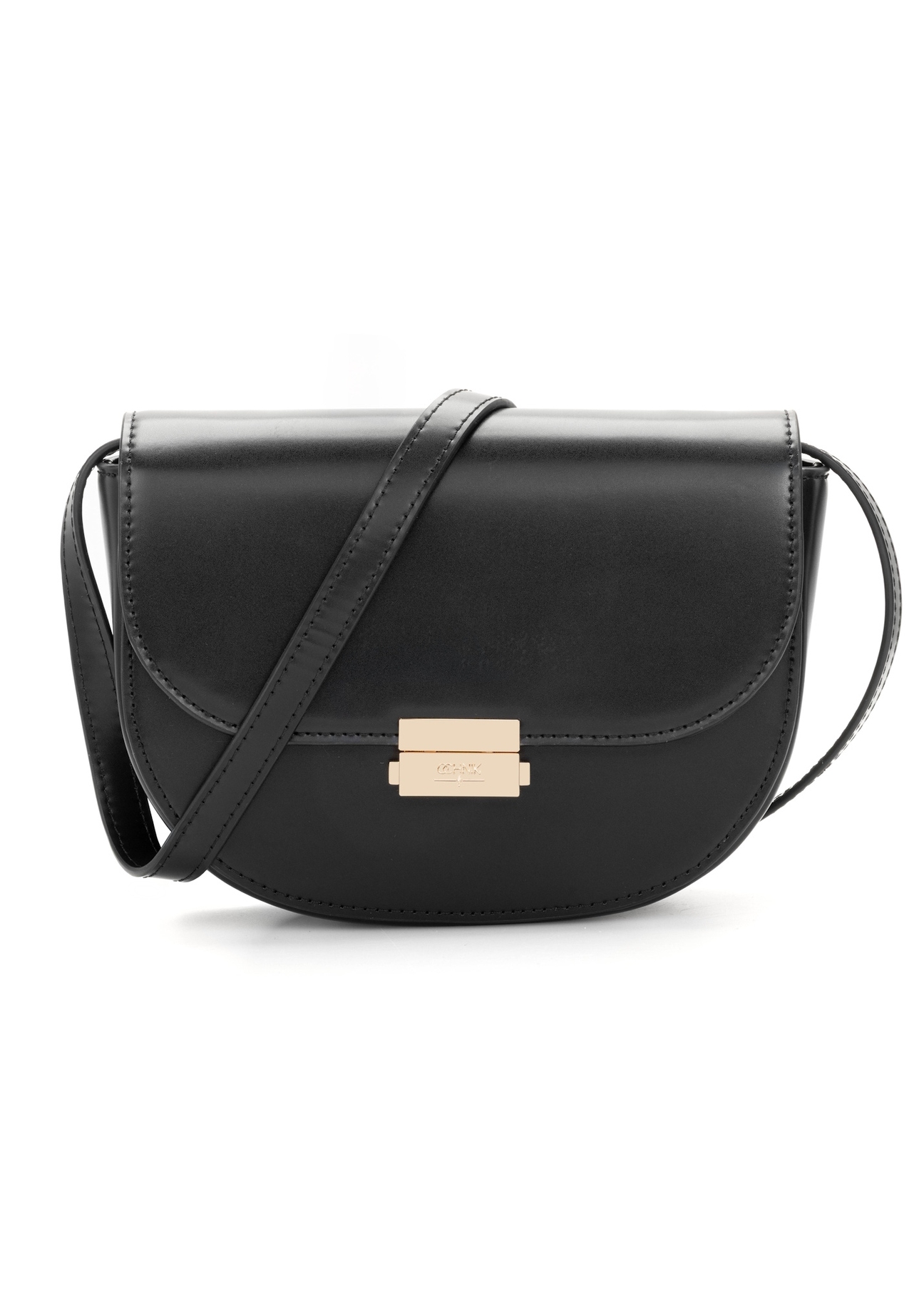 Black semi-circular women's messenger bag TOREC-1127-99(W26), front product view on white background.