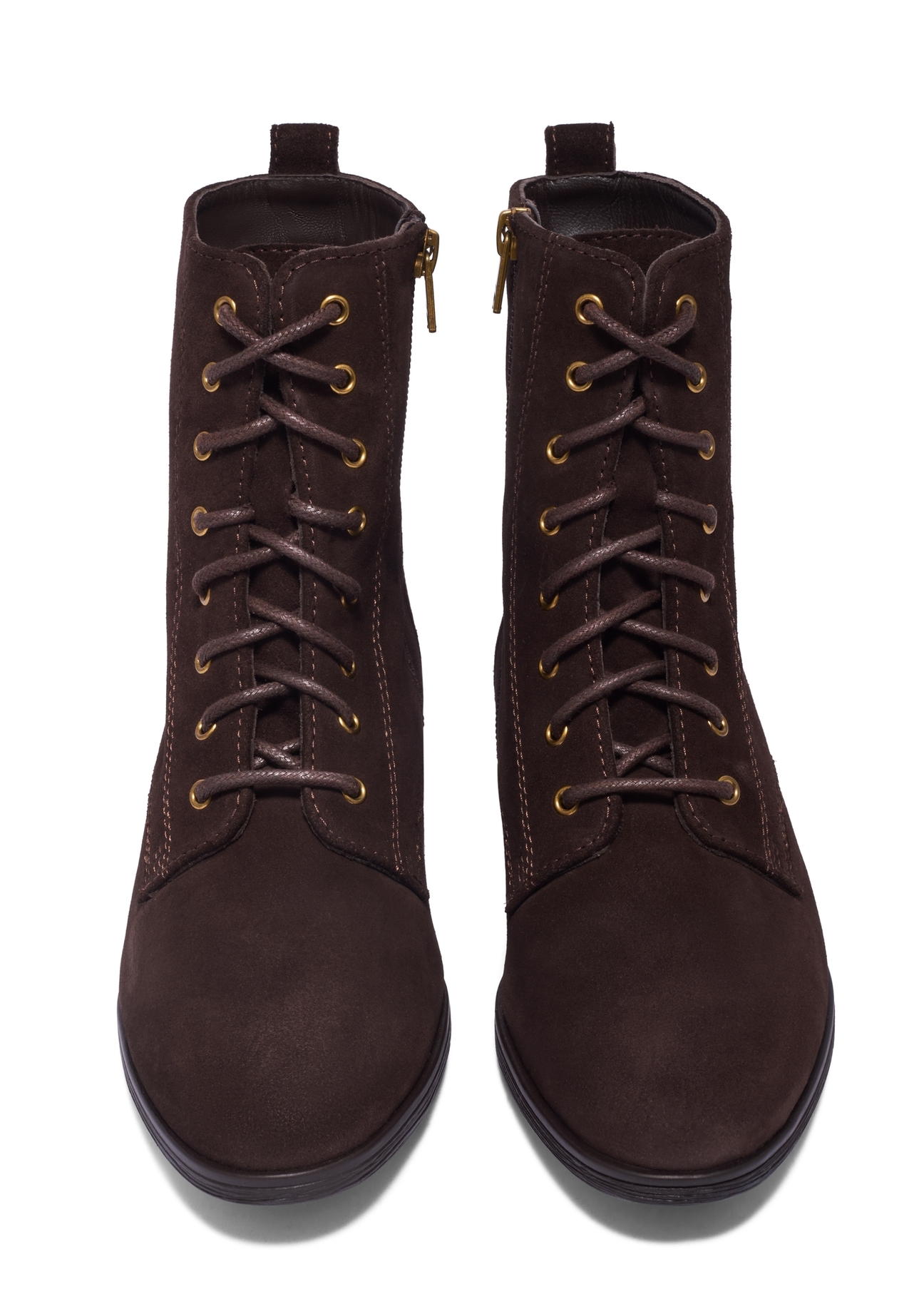 Women's brown suede ankle boots BUTYD-1008-1I(Z26), front view on a white background.