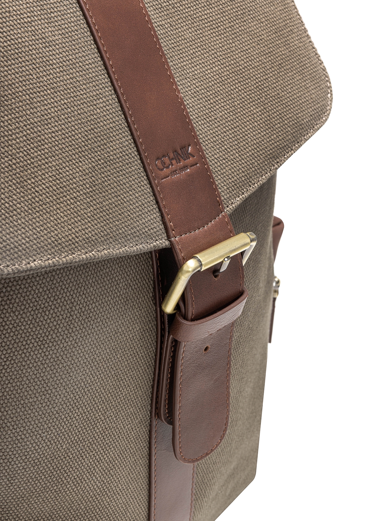 Men's khaki backpack TORMN-0371-55(Z25), close-up of product detail, view on white background.