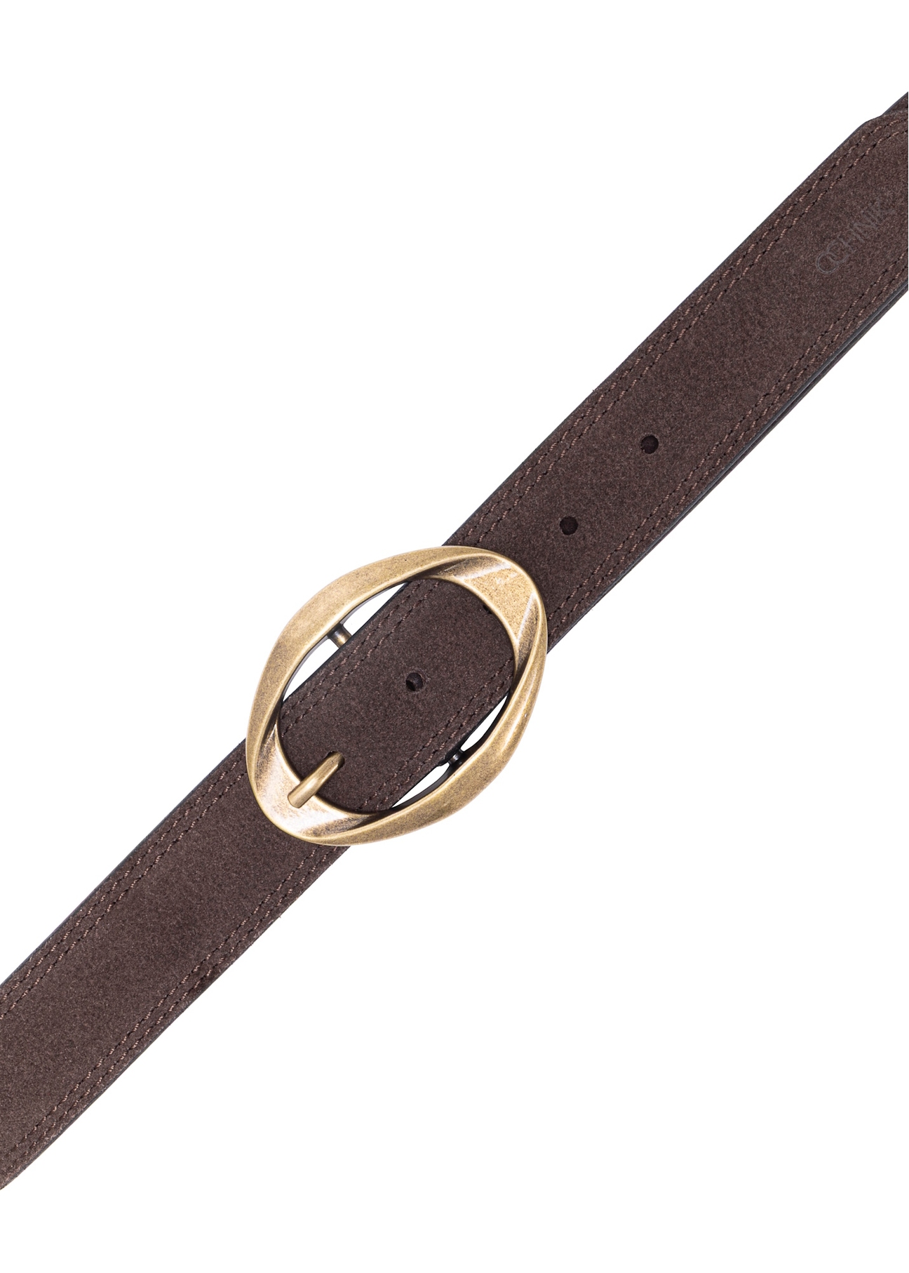 Chocolate suede women's belt PASDS-0318-90(Z25), product view with buckle on white background.