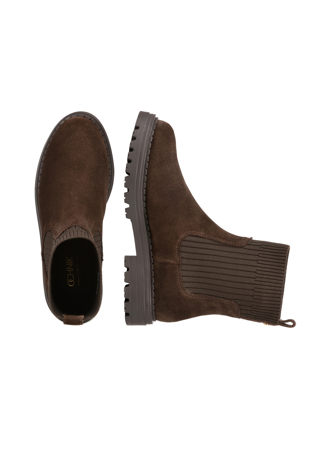 Women's brown suede Chelsea boots BUTYD-1194-89(Z25), product view from the top and side on a white background.