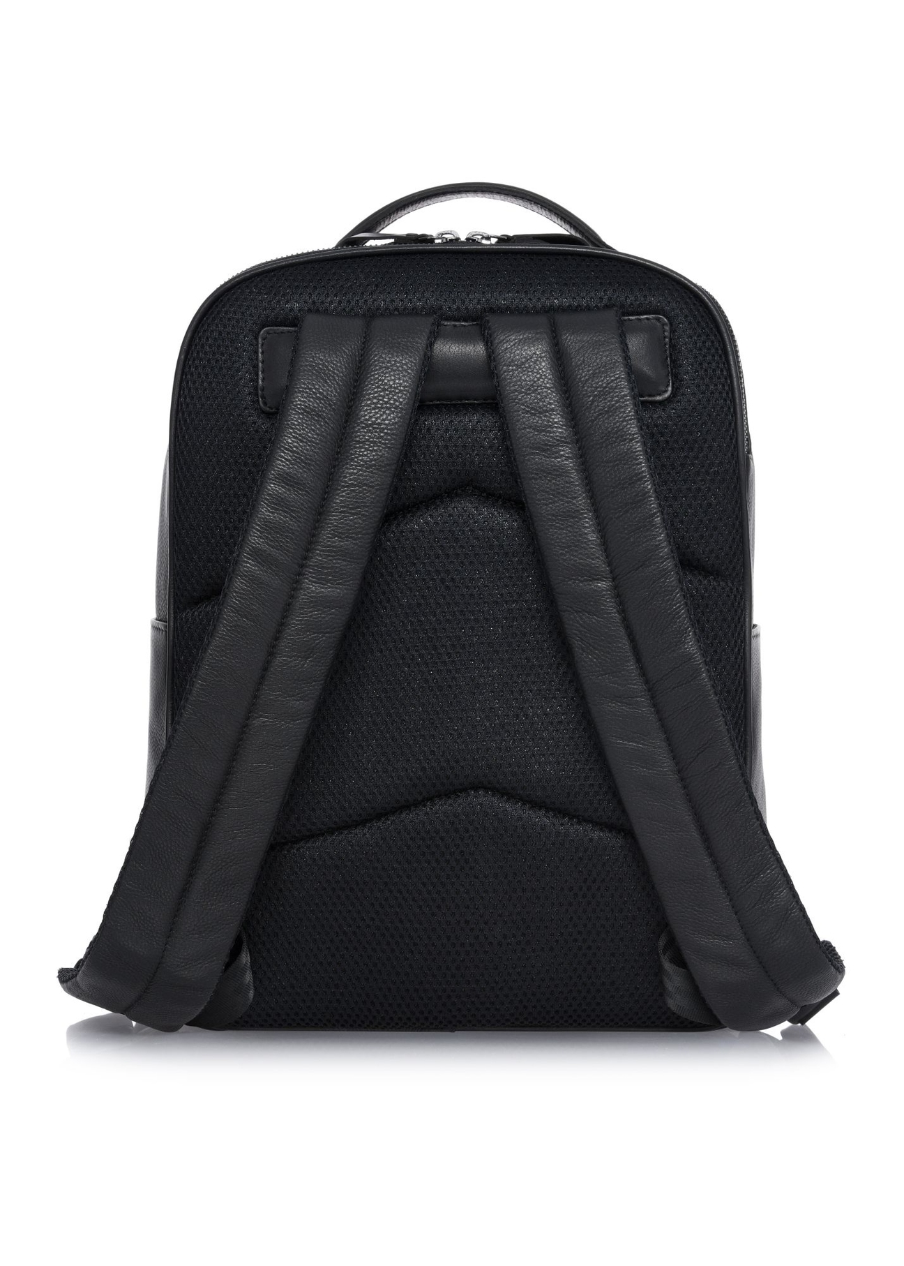 Black large men's leather backpack PLCMS-0020A-99(Z25) - product view from the back on a white background.