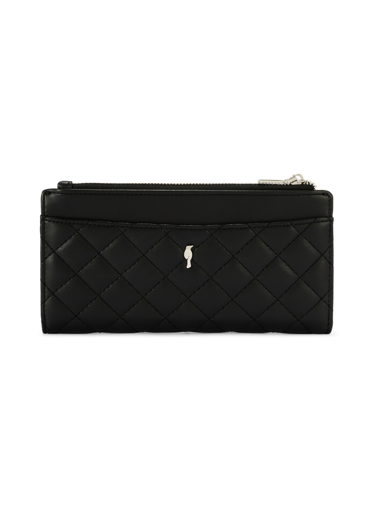 Black quilted women's wallet POREC-0424-99(Z25), product view from the front on a white background.