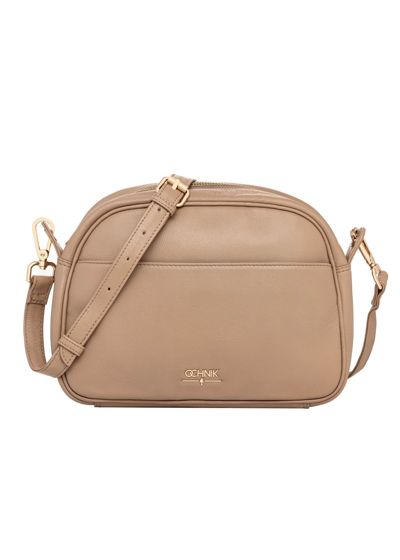 Beige leather women's shoulder bag TORES-0806F-1B(W26) - front product view, on a white background.