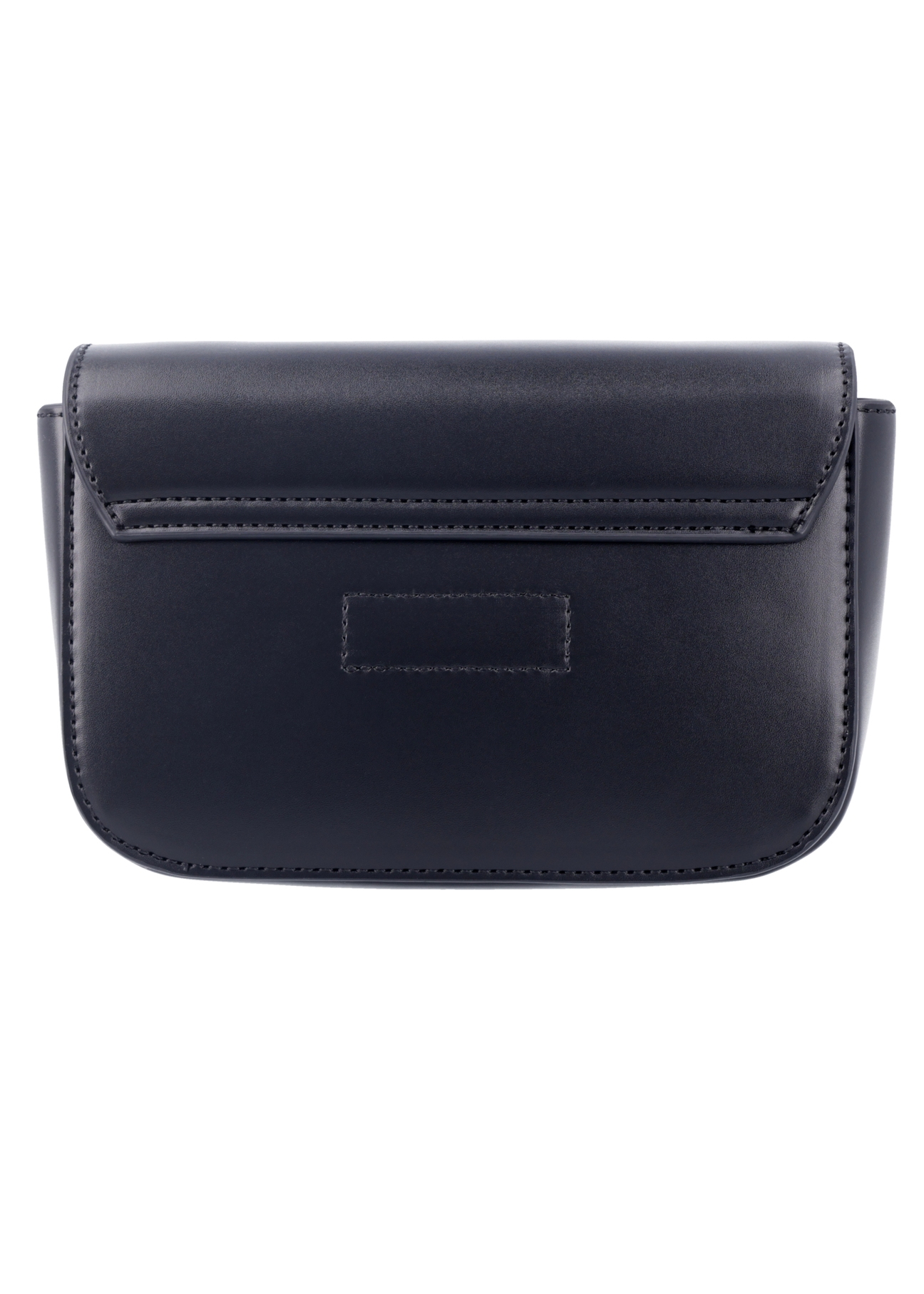 Small black women's handbag with buckle TOREC-1383-99(Z26), product view from the back on a white background.