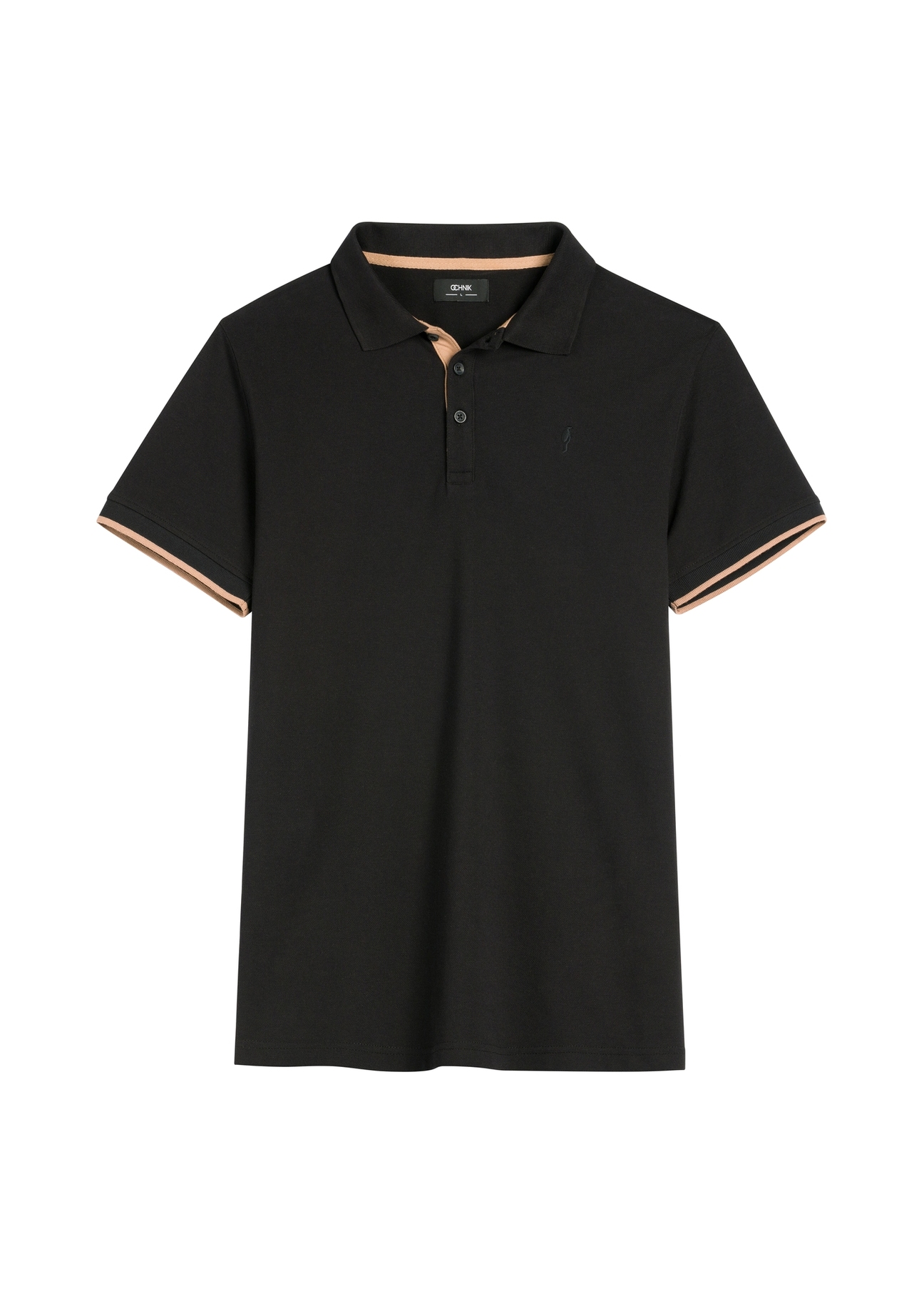Men's black cotton polo shirt POLMT-0045B-99(W26) - front product view, on white background.
