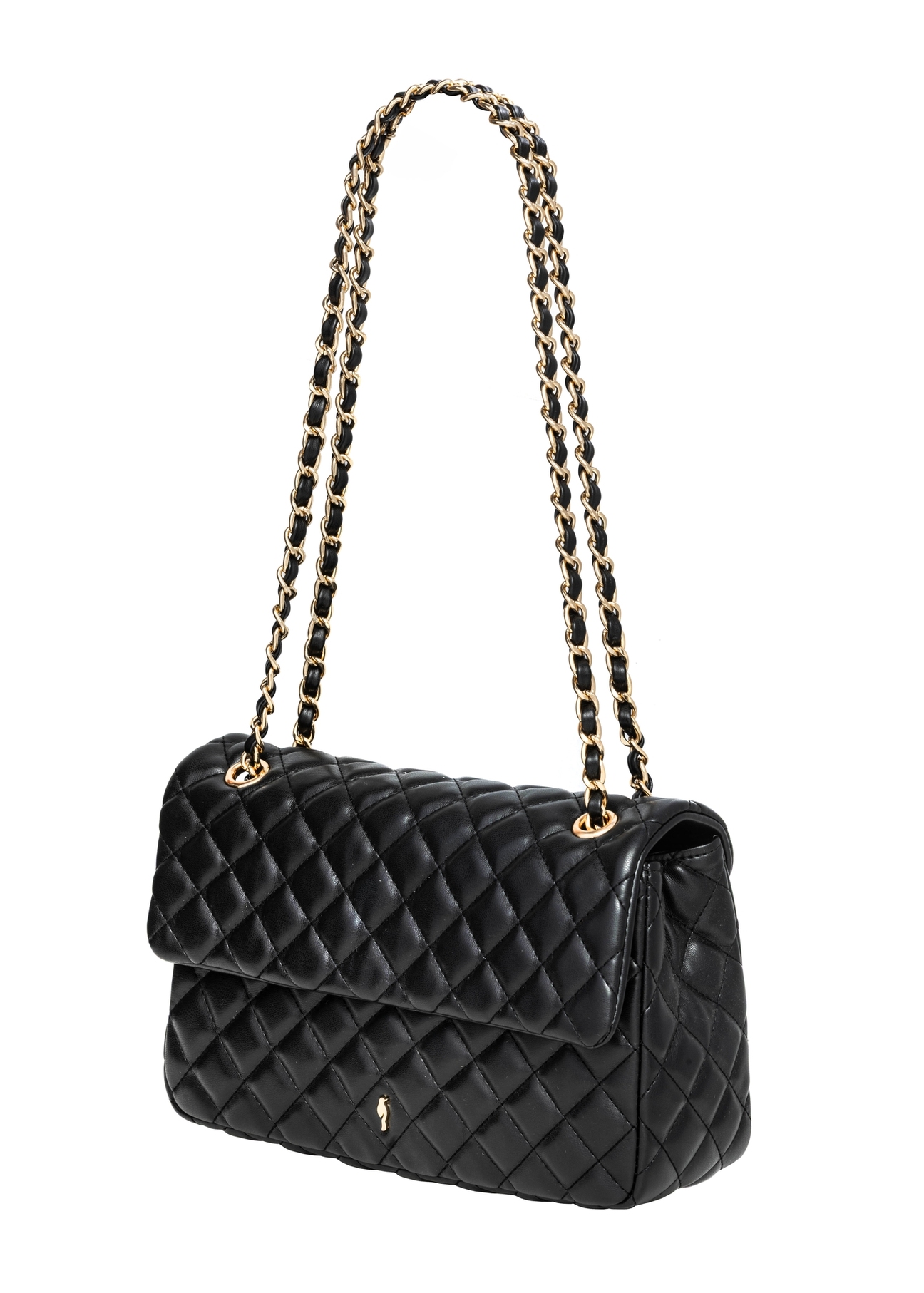 Black quilted chain bag TOREC-0443D-99(W25), diagonal product view on a white background.