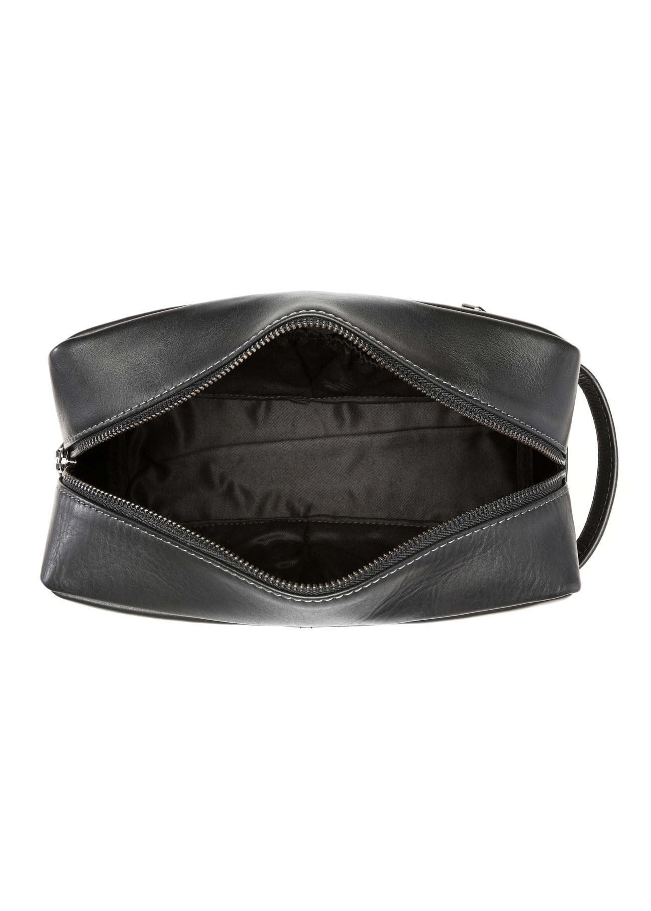 Black leather men's cosmetic bag TORMS-0528-99(Z26) - product view from above, on a white background.