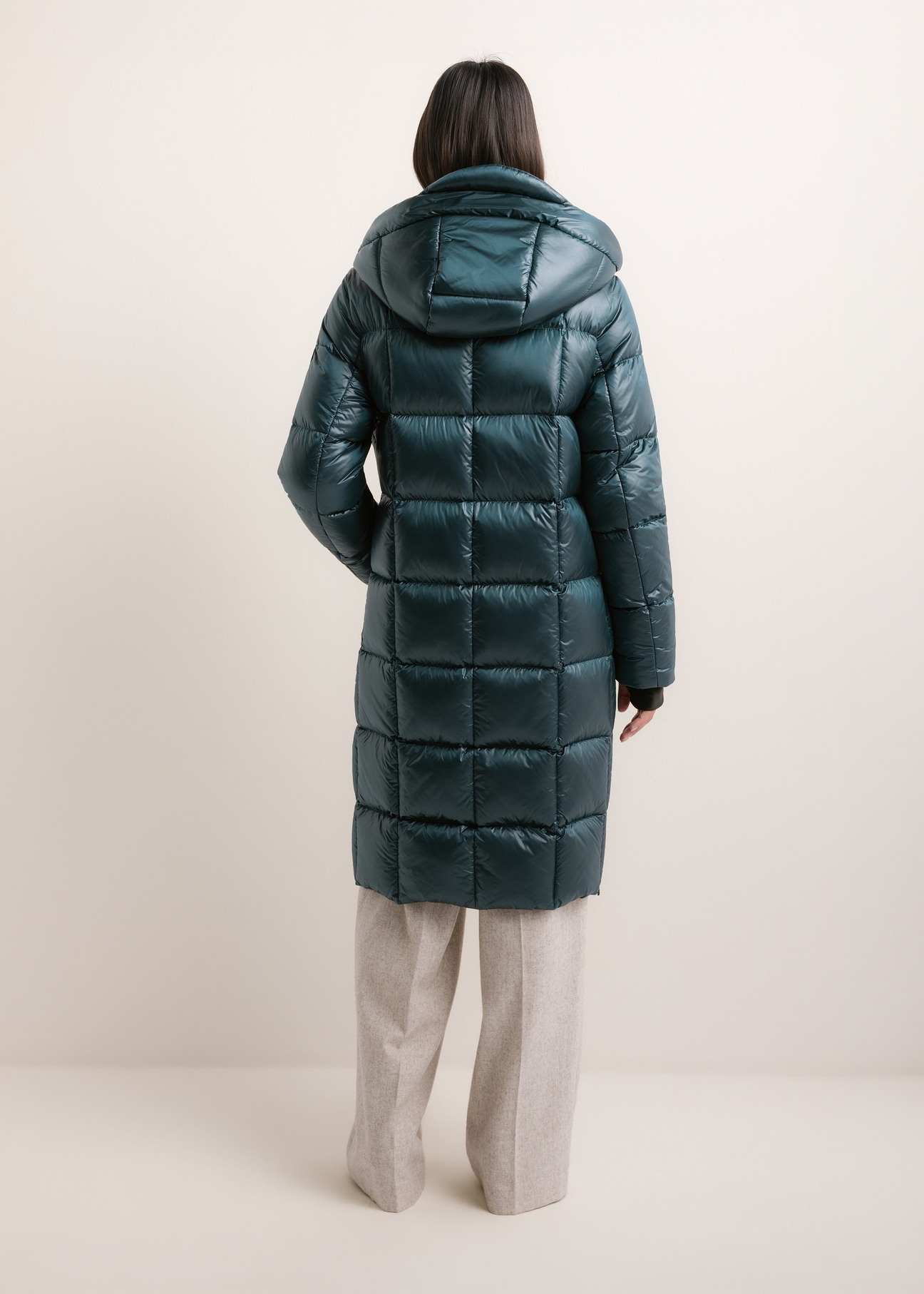 Women's winter jacket in turquoise KURDT-0677-7F(Z26), product view from the back on the model. Full body visible.