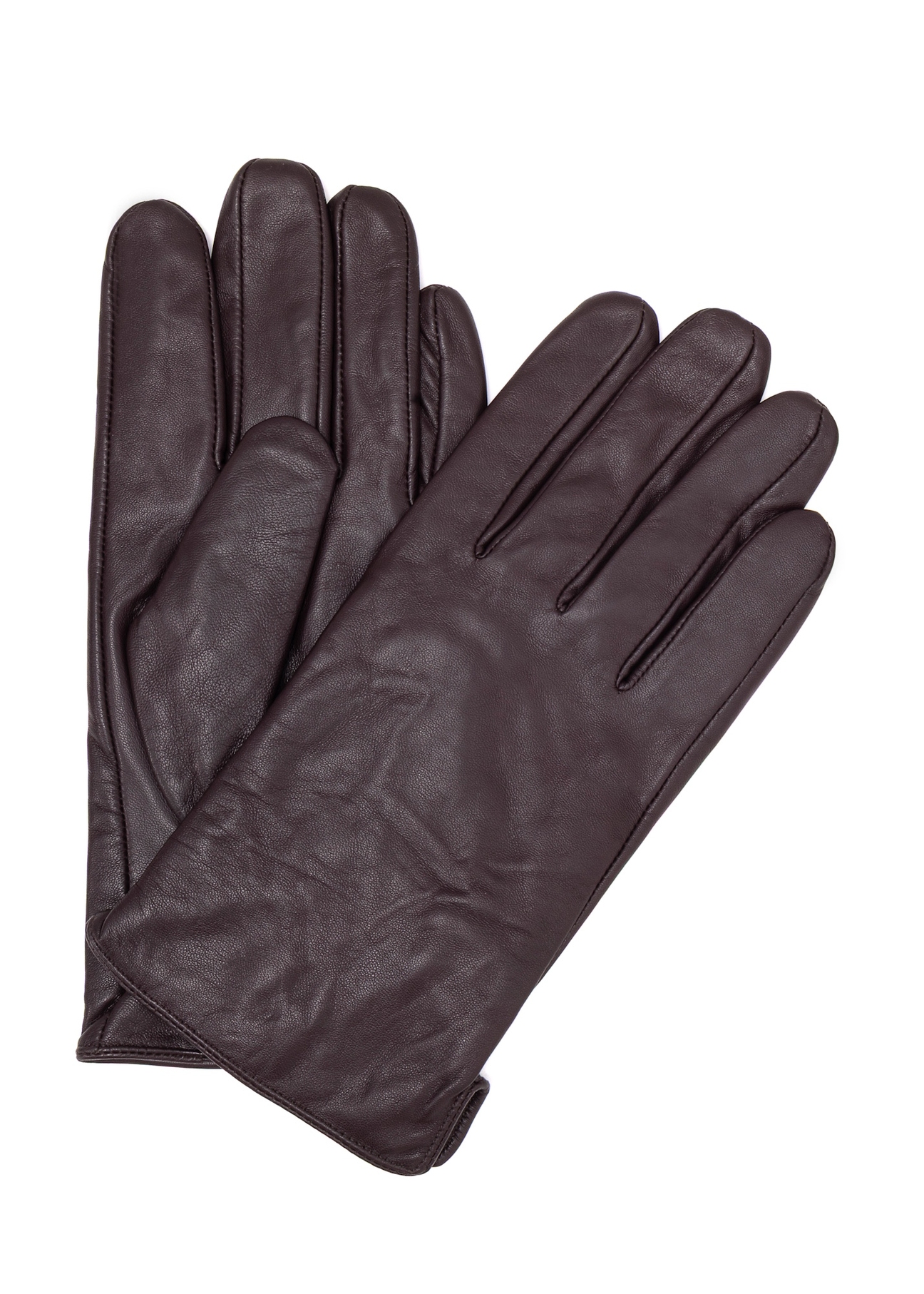 Men's brown leather gloves REKMS-0009A-90(Z25), front product view on white background.