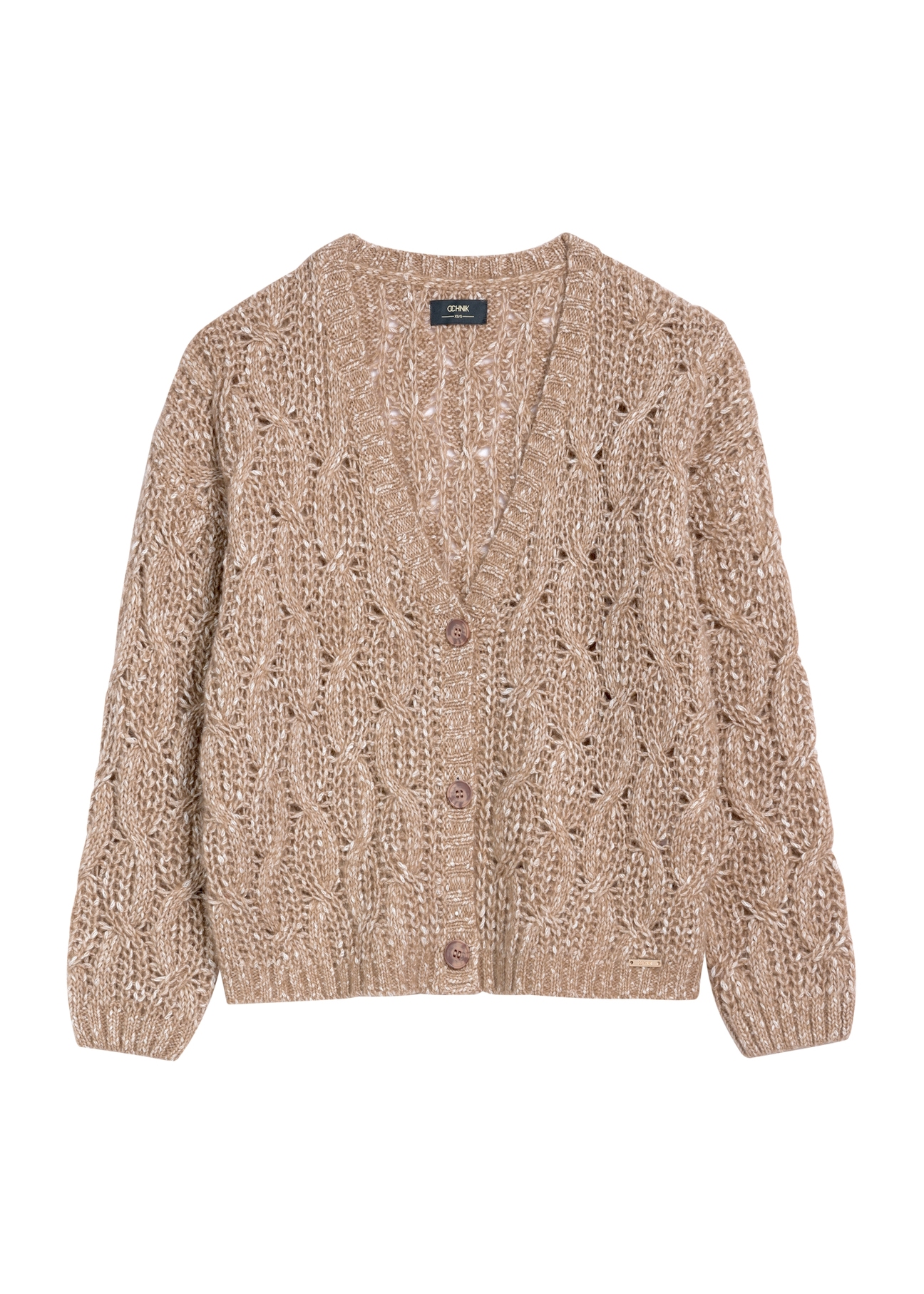 Women's camel cardigan KARDT-0054-24(Z25), product view from the front on a white background.