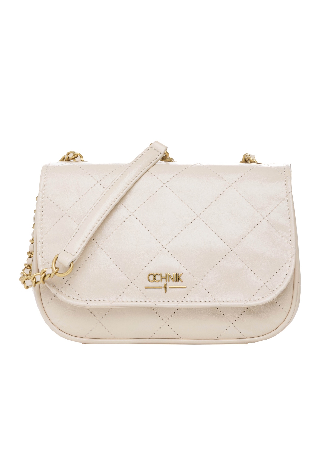 Cream patent leather women's handbag TORES-1297-0B(W26), front product view on a light background.