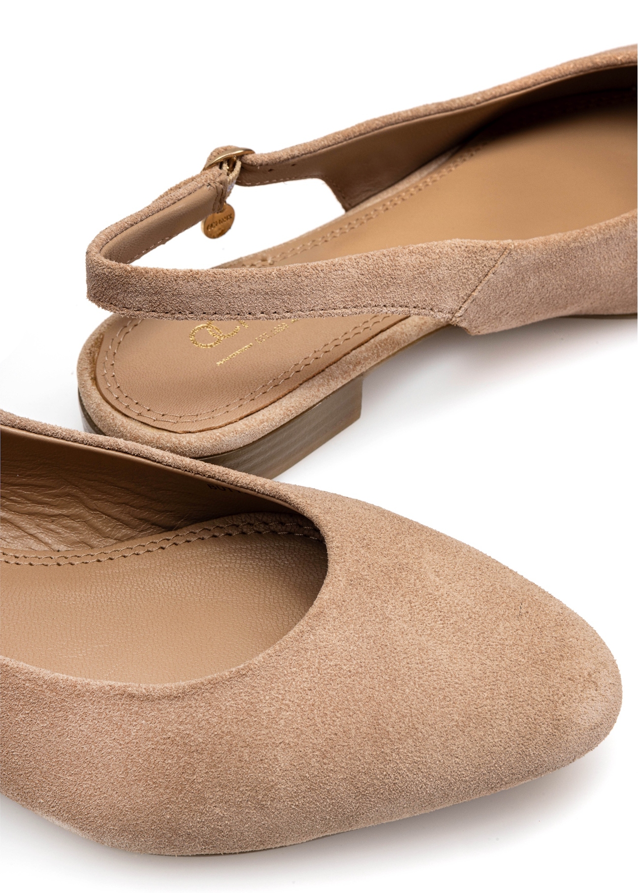 Beige suede ballerinas without heel BUTYD-1051A-81(W25)-07