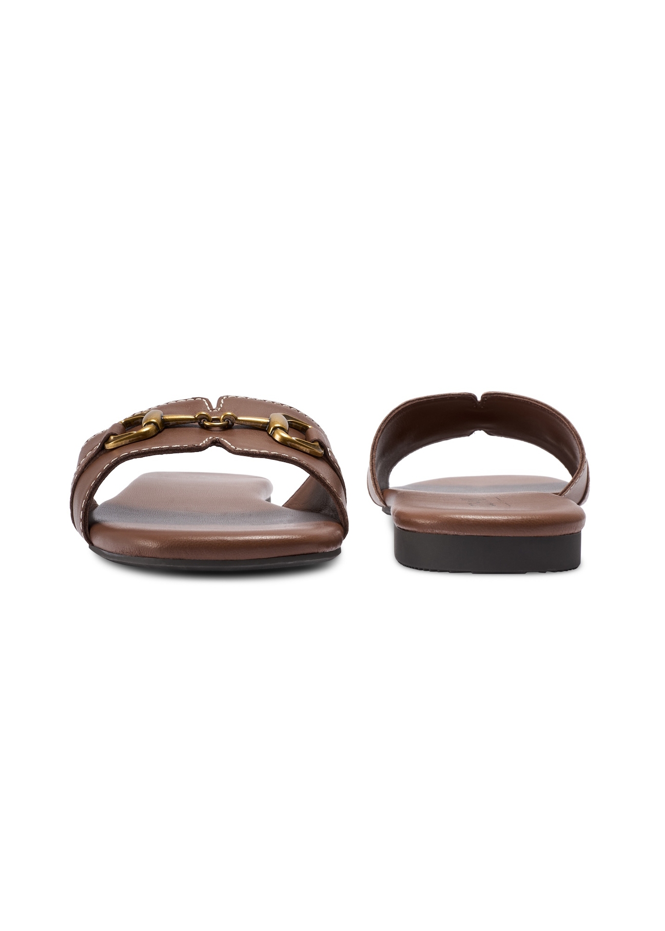 Women's leather camel flip-flops BUTYD-1273-1D(W26), front and back view of the product on a white background.