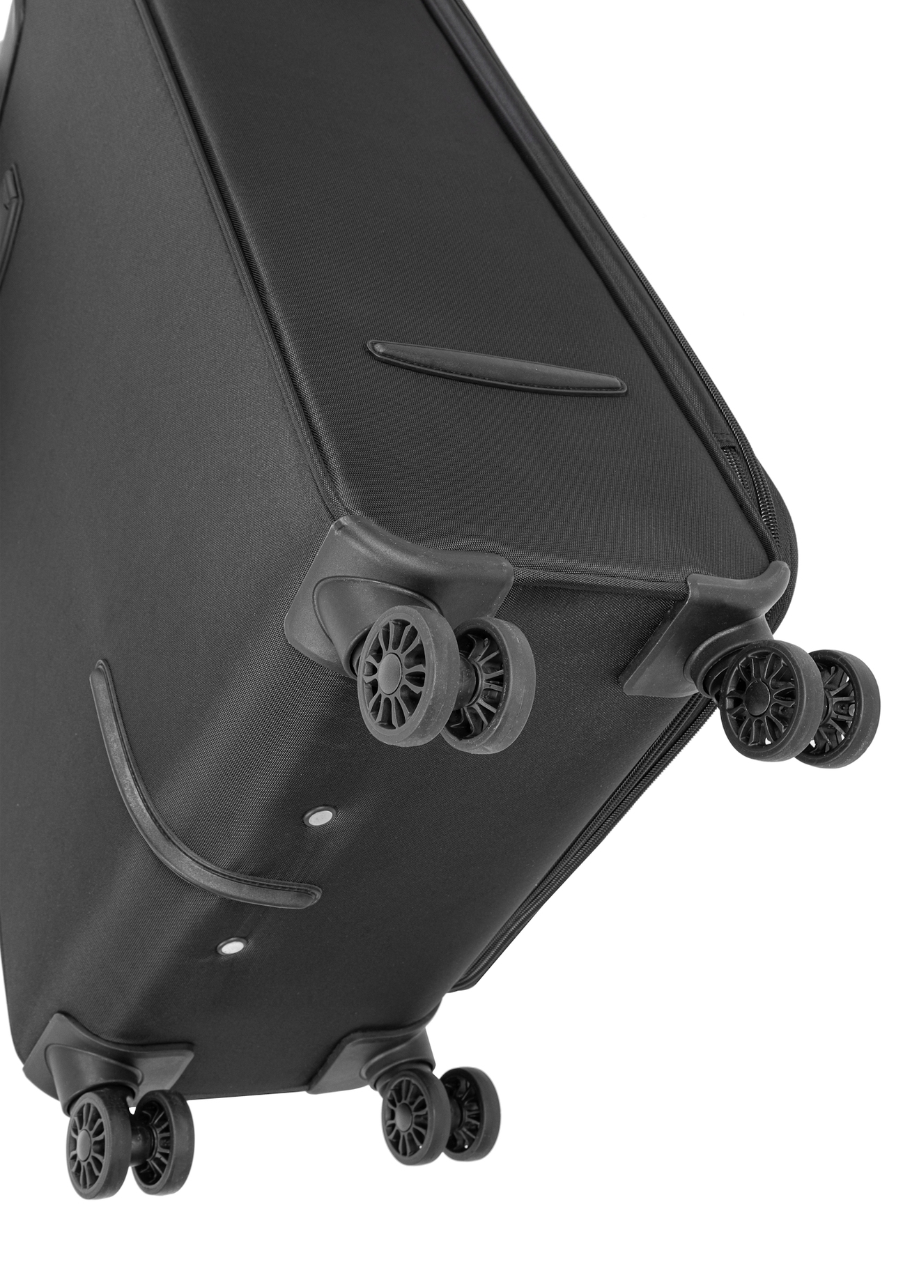Small suitcase on wheels WALNY-0042-99-19(W25) - close-up of the wheels on a white background.
