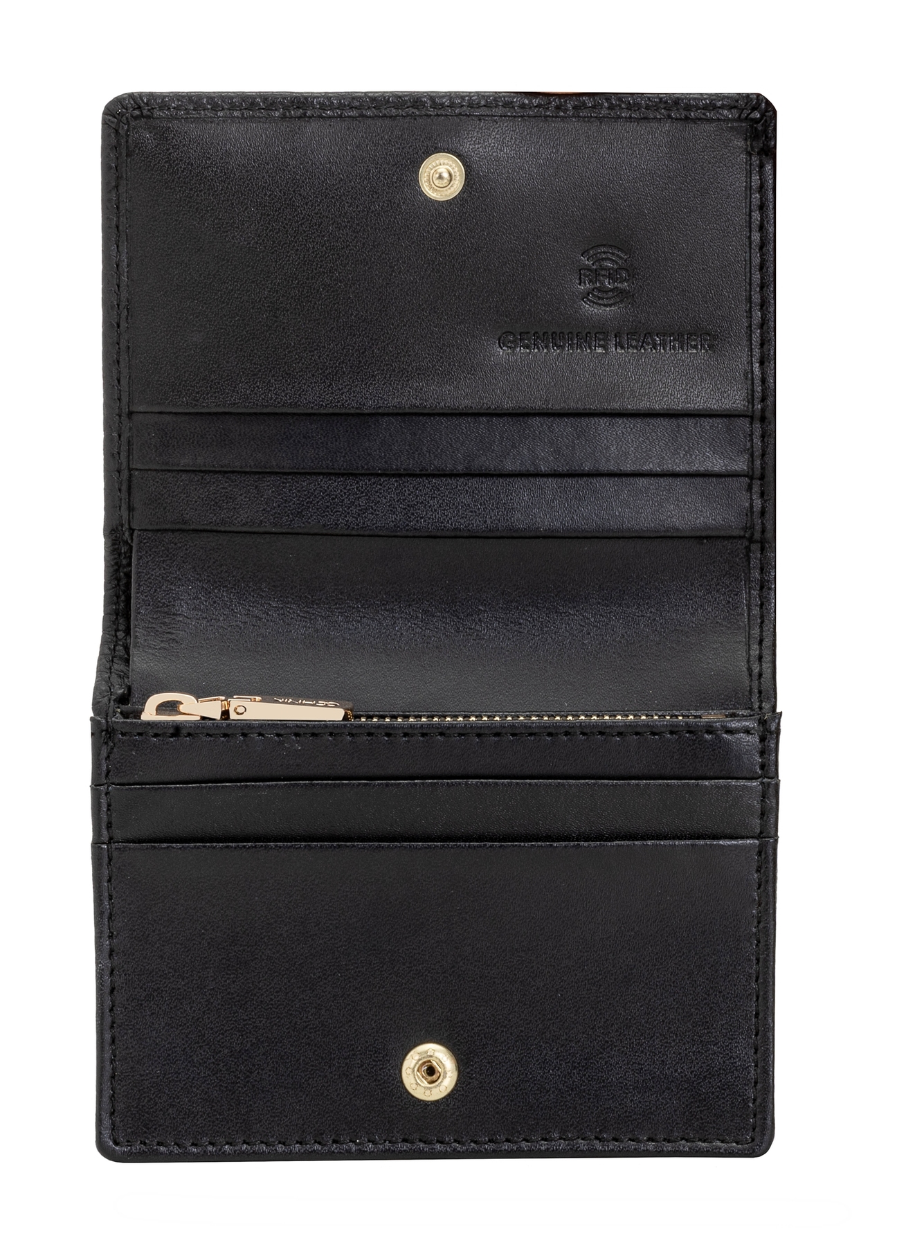 Black leather women's wallet PORES-0944G-99(Z25), product view from the inside on a white background.