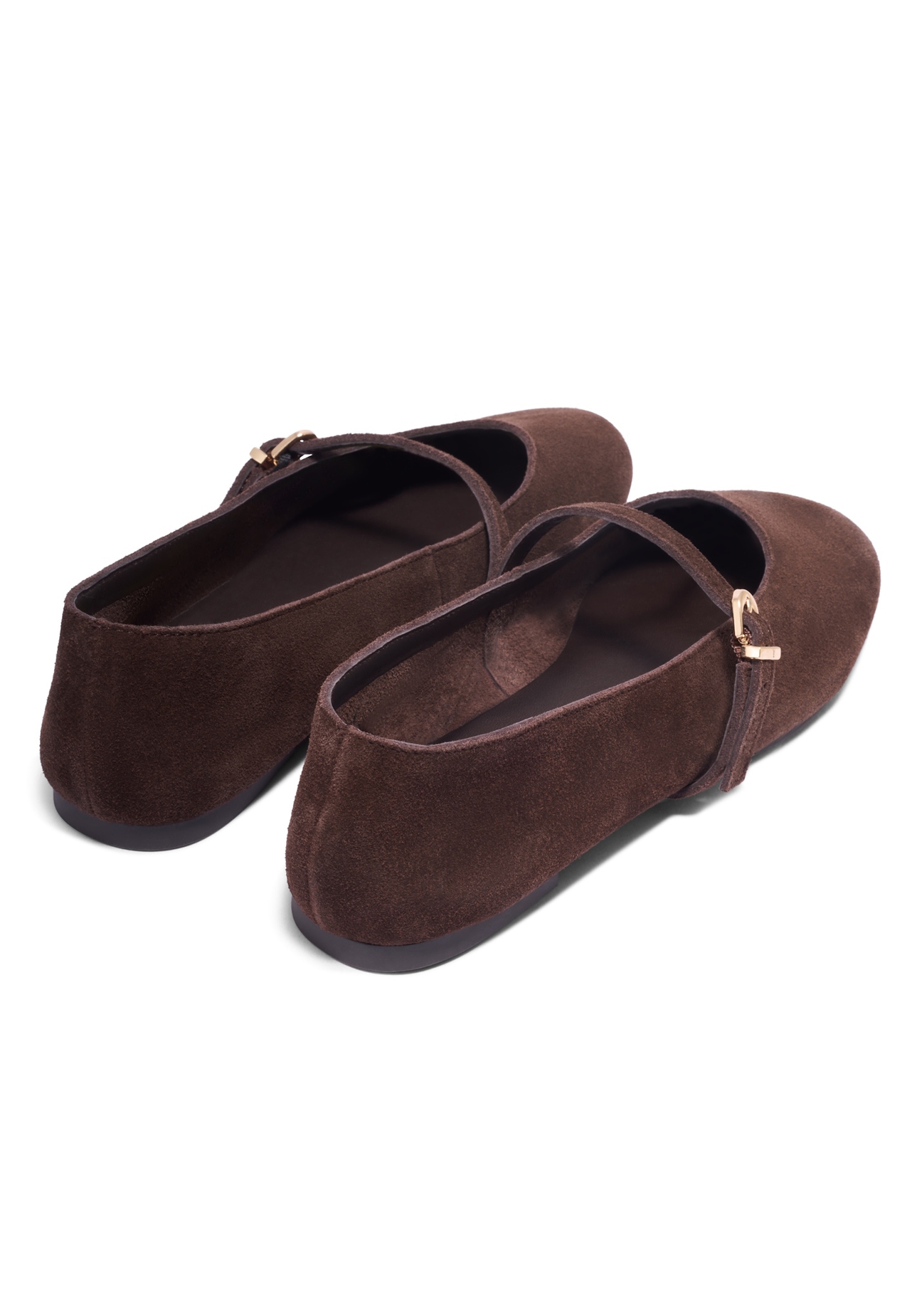 Dark brown suede women's ballet flats BUTYD-1309-1I(Z26), product view from the back on a white background.