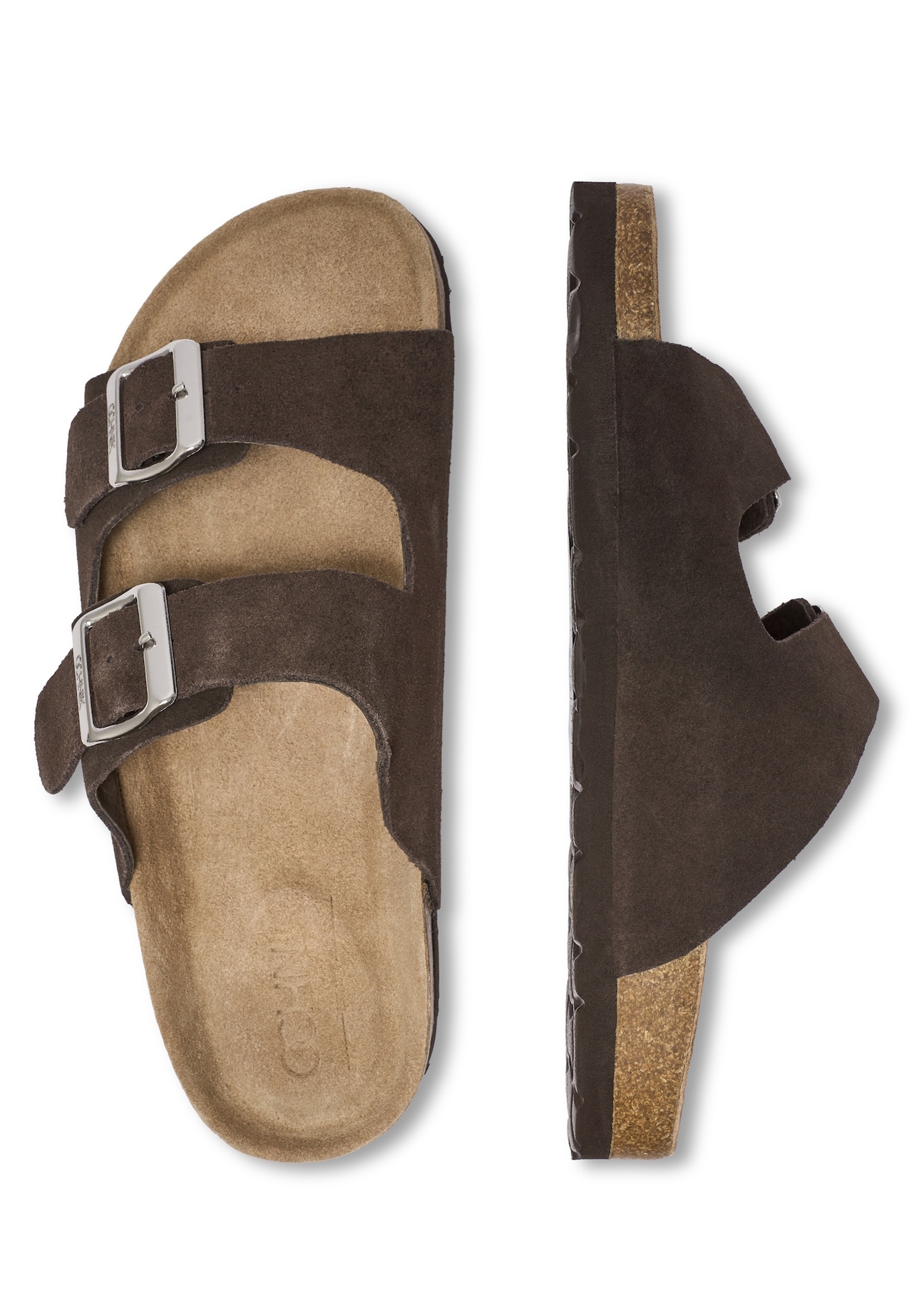Men's dark brown leather flip-flops BUTYM-0495-1I(W26), top view of the product on a white background.
