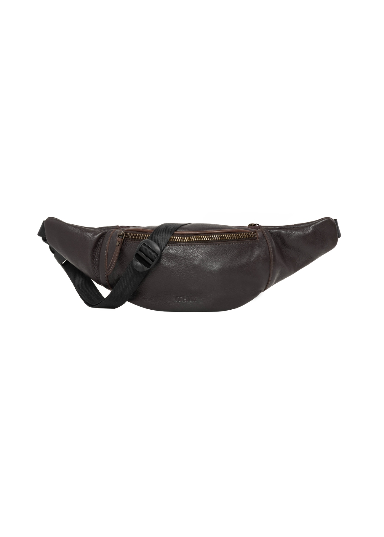 Men's brown leather waist bag TORMS-0523-1H(Z26), front product view on white background.