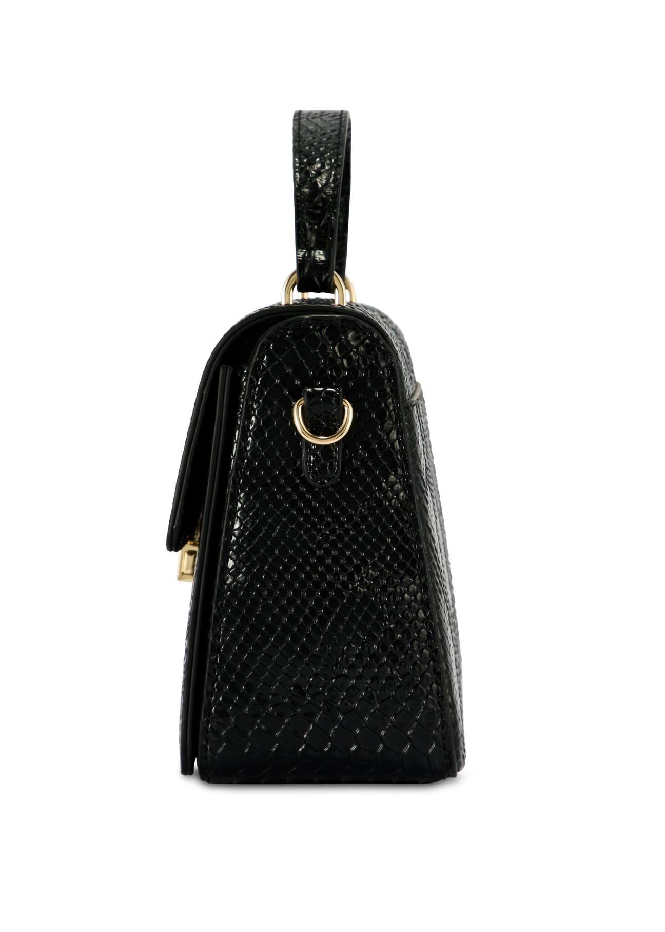Black women's trunk handbag TOREC-1080-98(Z25), product view from the side on a white background.