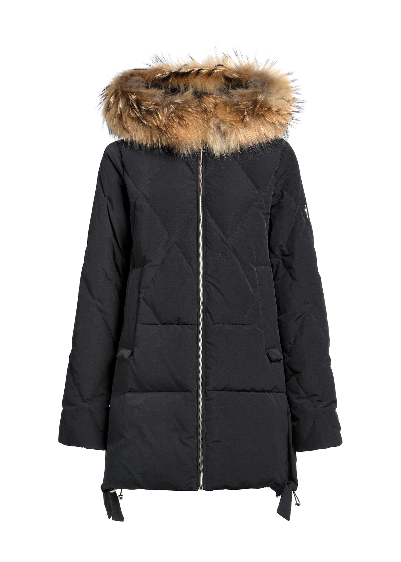 Black women's jacket with fur KURDT-0480-99(Z25), front product view on white background.