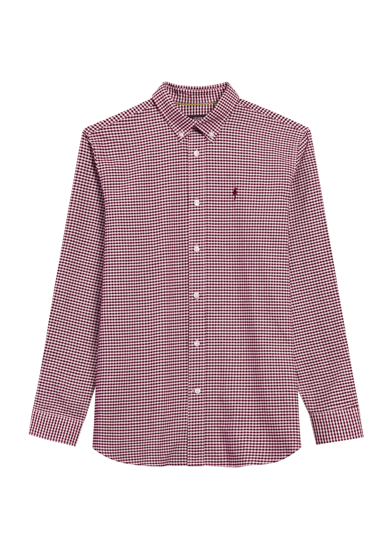 Men's burgundy checkered shirt KOSMT-0345-49(Z25), front product view on white background.