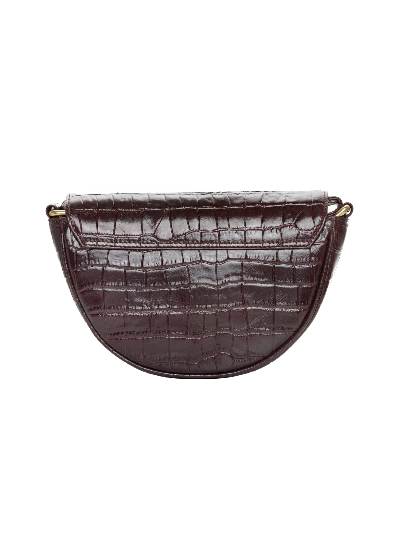 Burgundy semi-circular croco women's handbag TORES-1328-4D(Z26). Back view on white background.