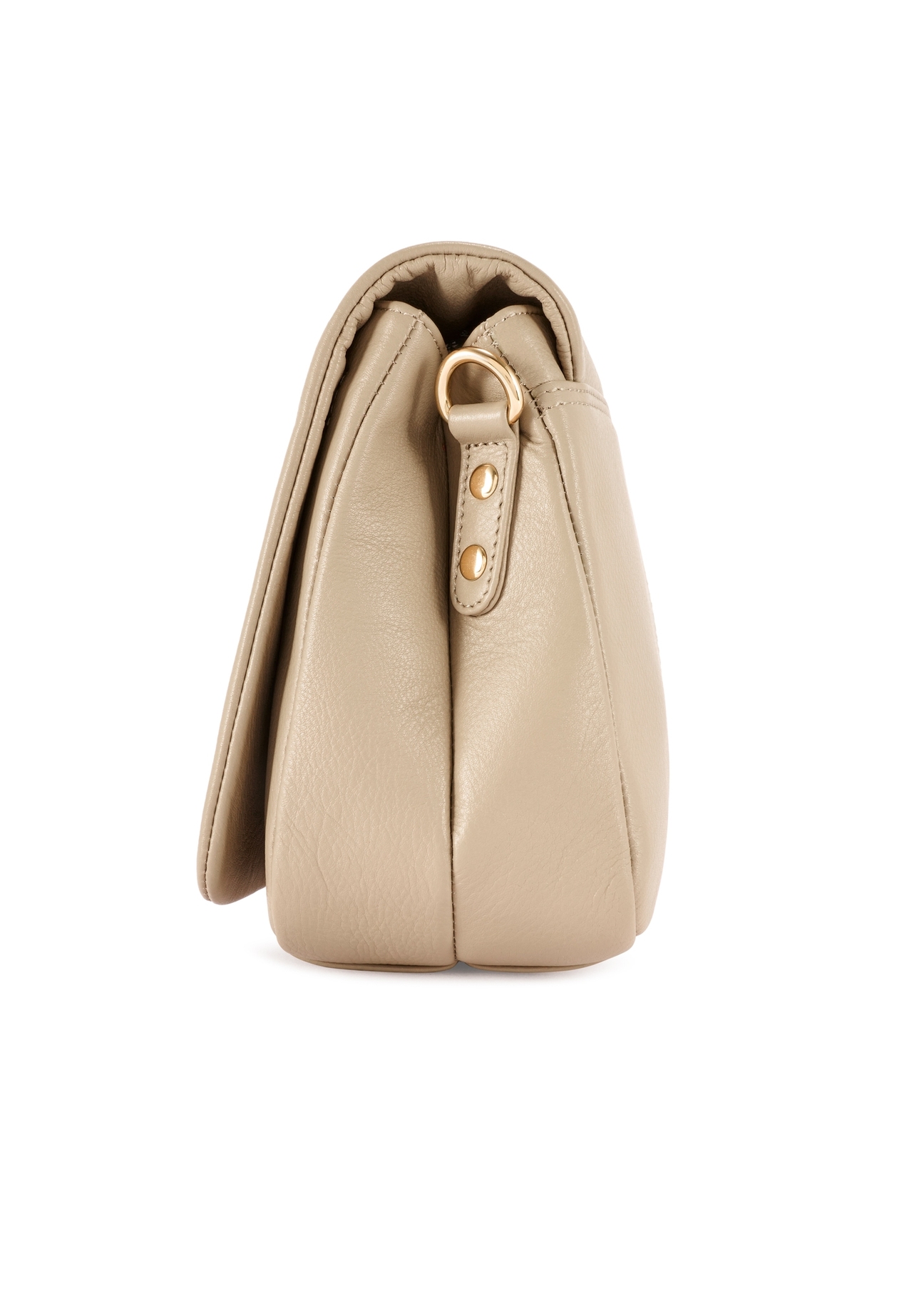 Beige leather women's handbag TORES-0911F-1B(W26) - side product view, on white background.