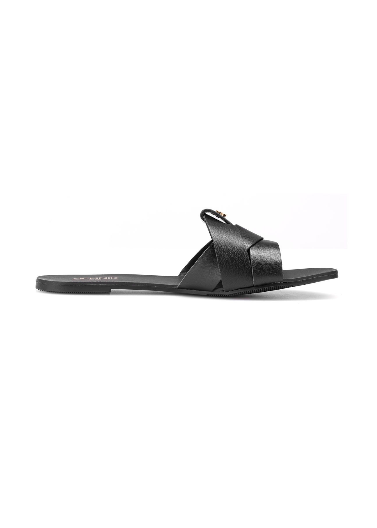 Women's black braided flip-flops BUTYD-0903C-99(W26), side view of the product on a white background.
