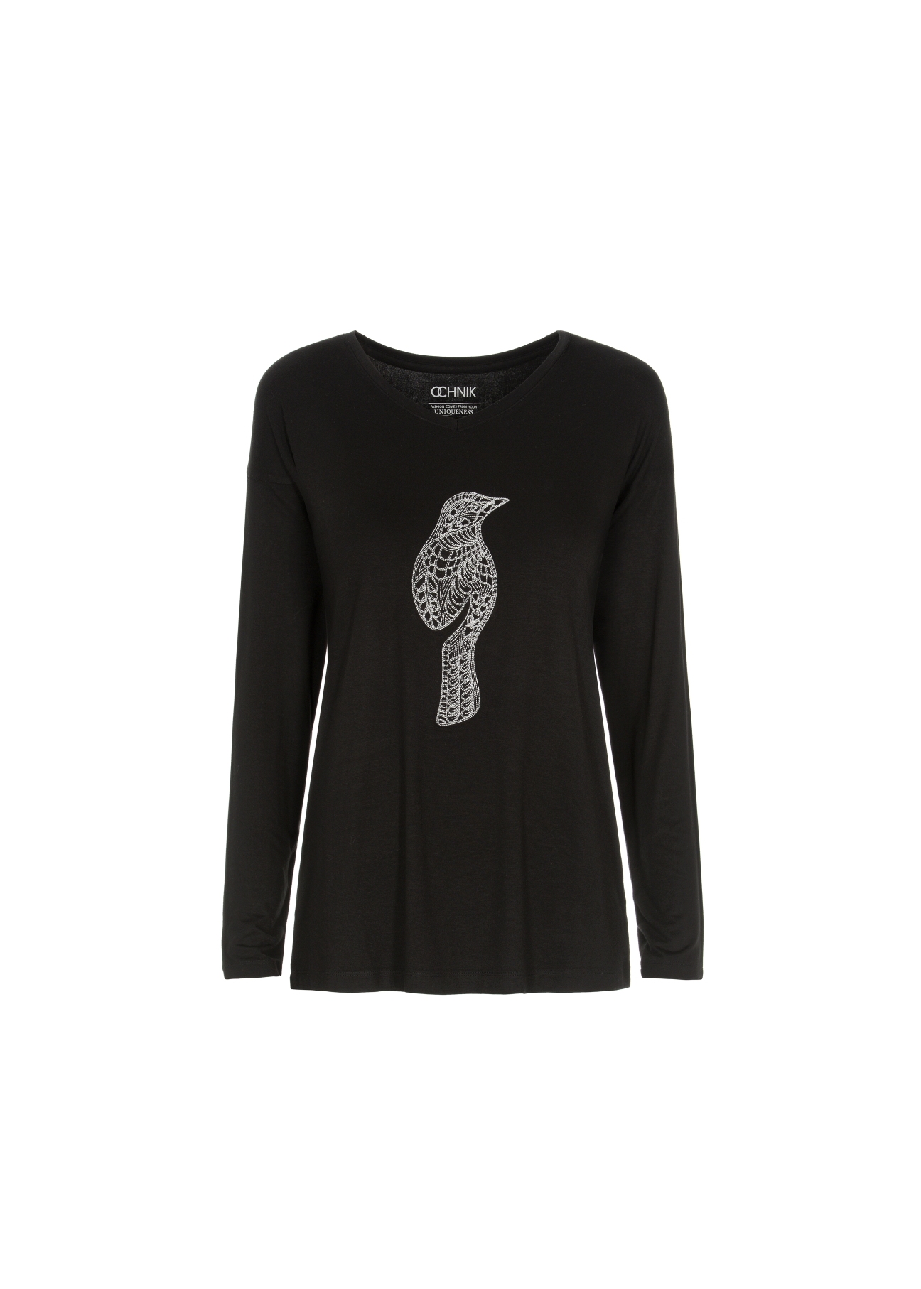 Black women's blouse with silver oriole LSLDT-0018-99(Z20)-02