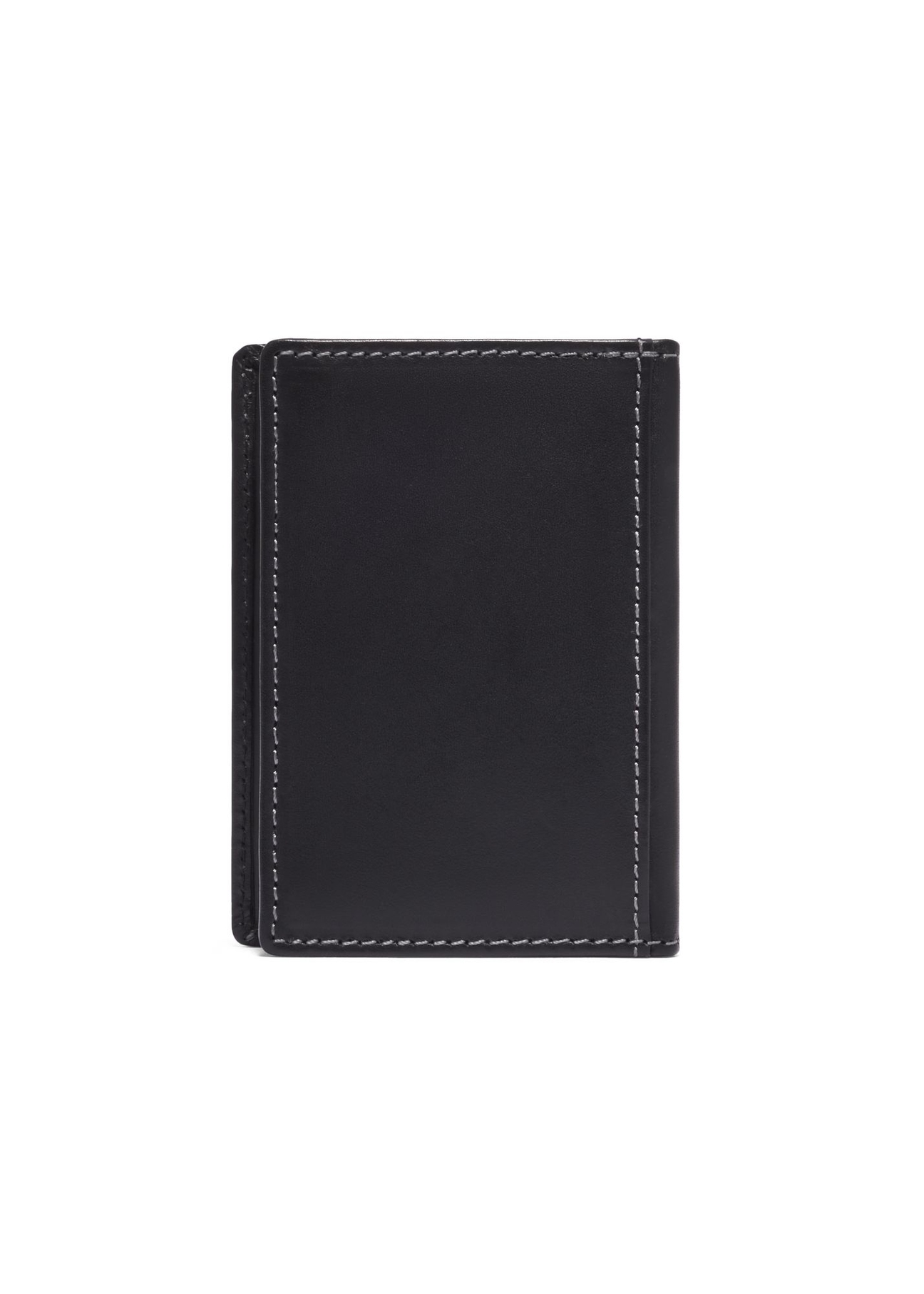 Black leather card case PORMS-0703-99(Z26) - product view from the back, on a white background.