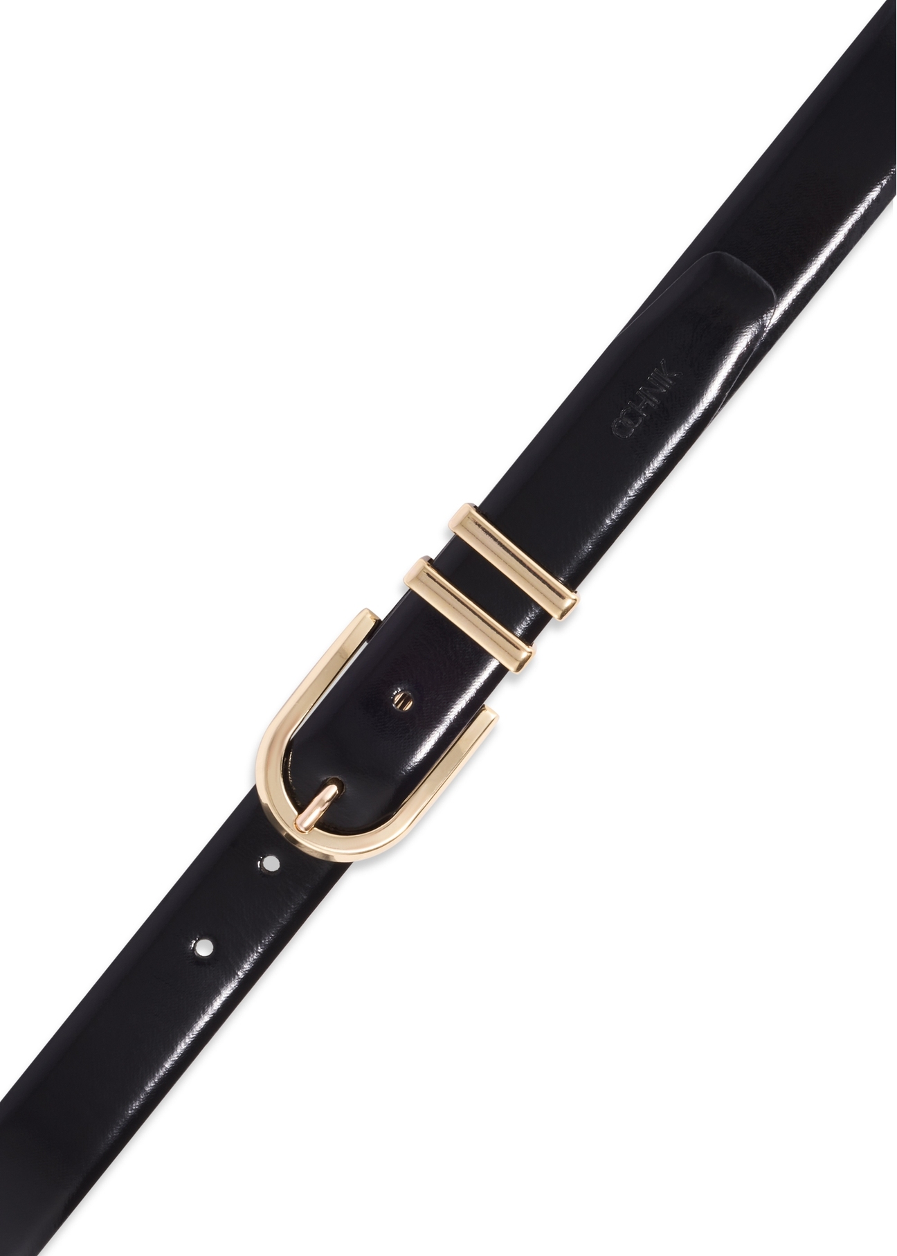Black leather women's belt PASDS-0159-9F(Z26) - product view from above, on a white background.