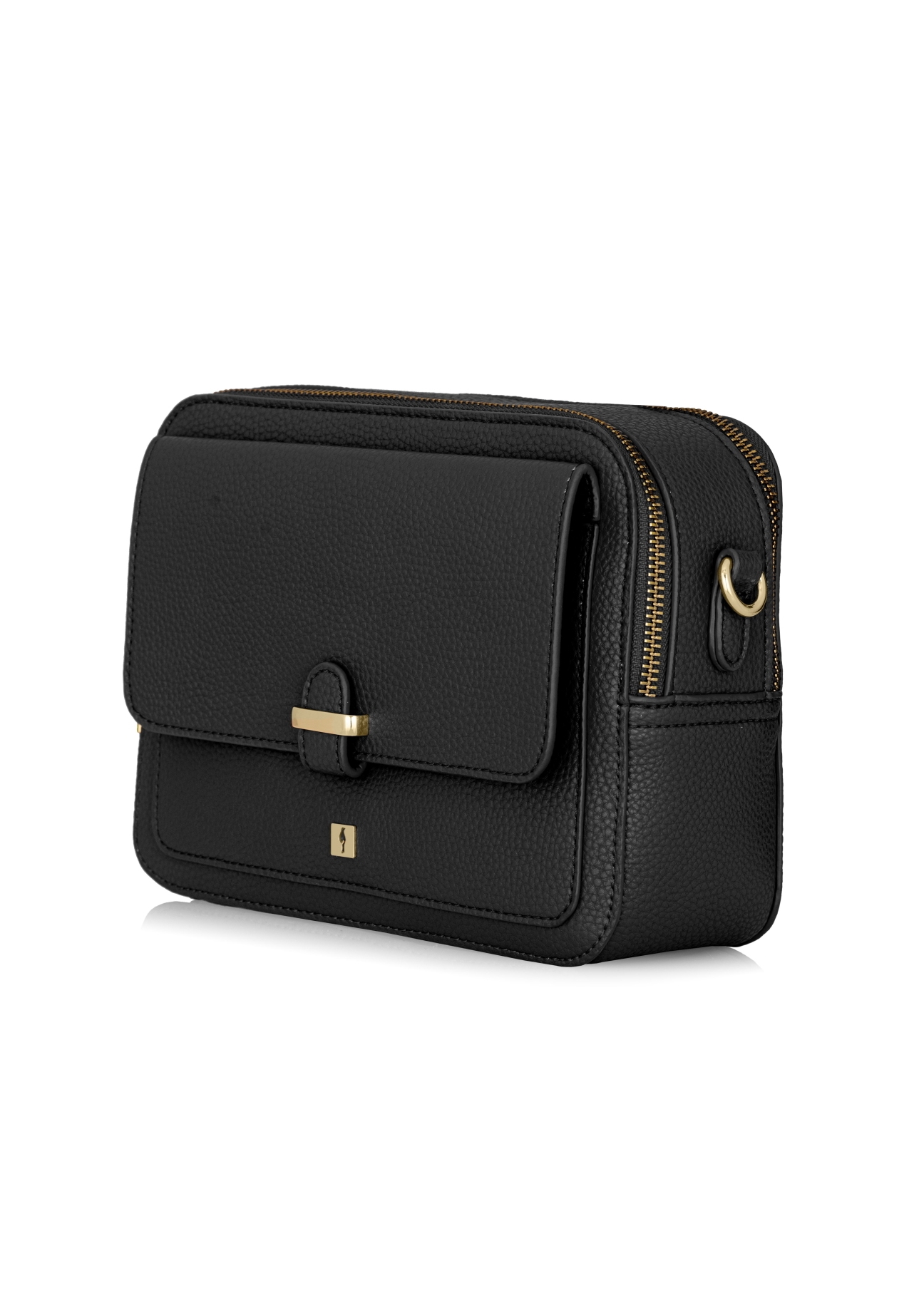 Black two-compartment shoulder bag TOREC-0405C-99(Z25) - diagonal view of the product on a white background.