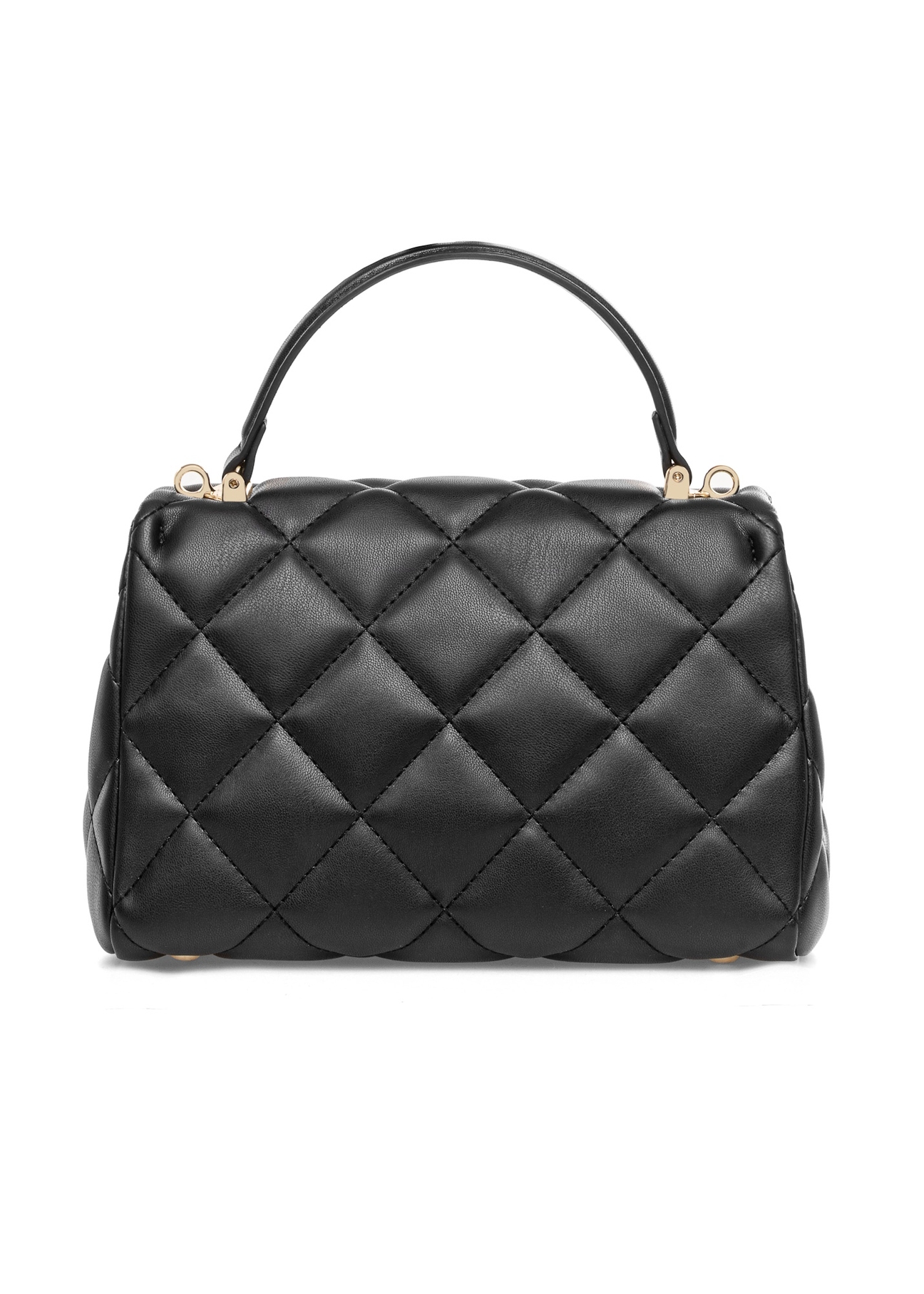 Black small quilted women's handbag TOREC-1092-99(Z25), product view from the back on a white background.