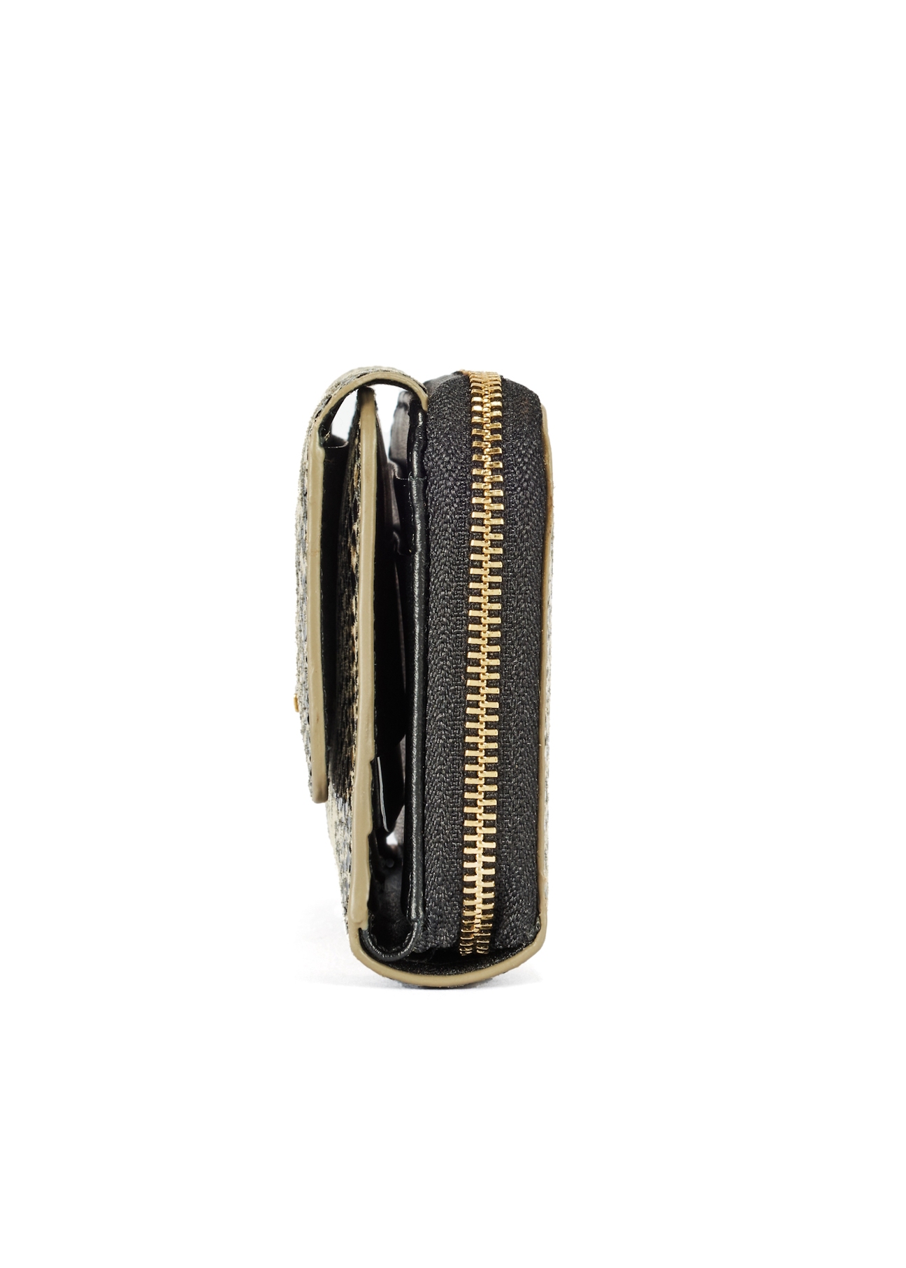 Small leather wallet animal print PORES-0949-81(W25) - side view of the product on a white background.