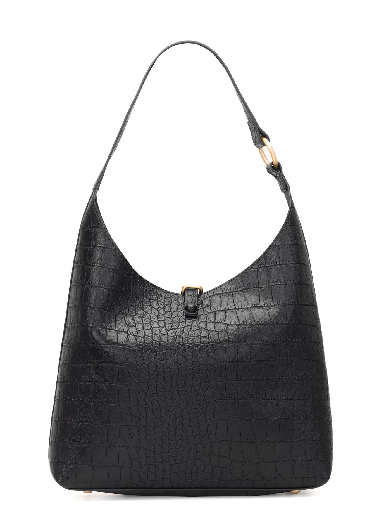 Black women's handbag with croco motif TOREC-1170-9G(W26), product view from the back on a white background.