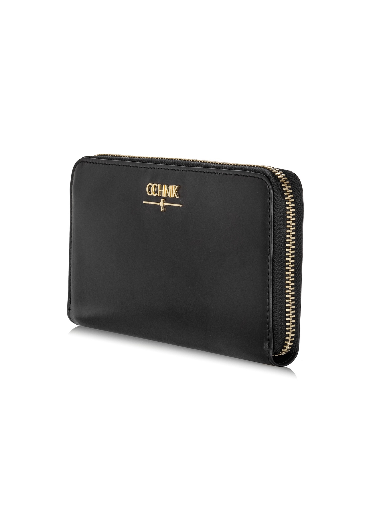 Black leather wallet PORES-0907A-99(W24), diagonal product view on white background.