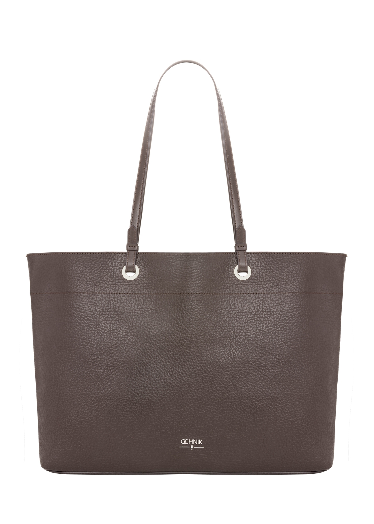 Brown pebbled shopper bag TOREC-1252-1I (Z26). Front view on white background.