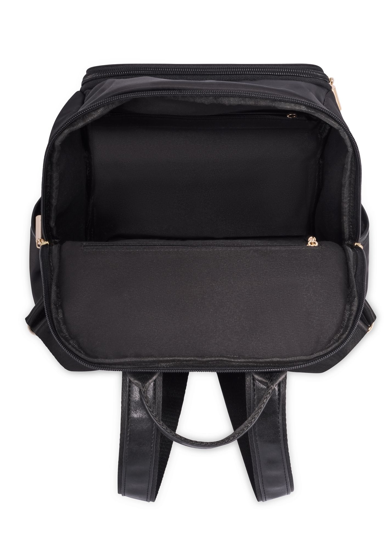 Black women's backpack with pockets TOREN-0350-99(Z26) - product view from above, on a white background.