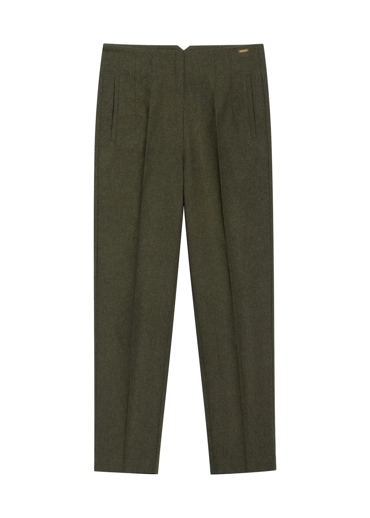 Women's green wool trousers SPODT-0136-8B(Z26), front product view on white background.