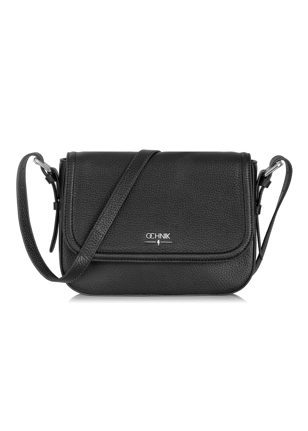 Black leather women's messenger bag TORES-0985D-99(Z25), front product view on white background.