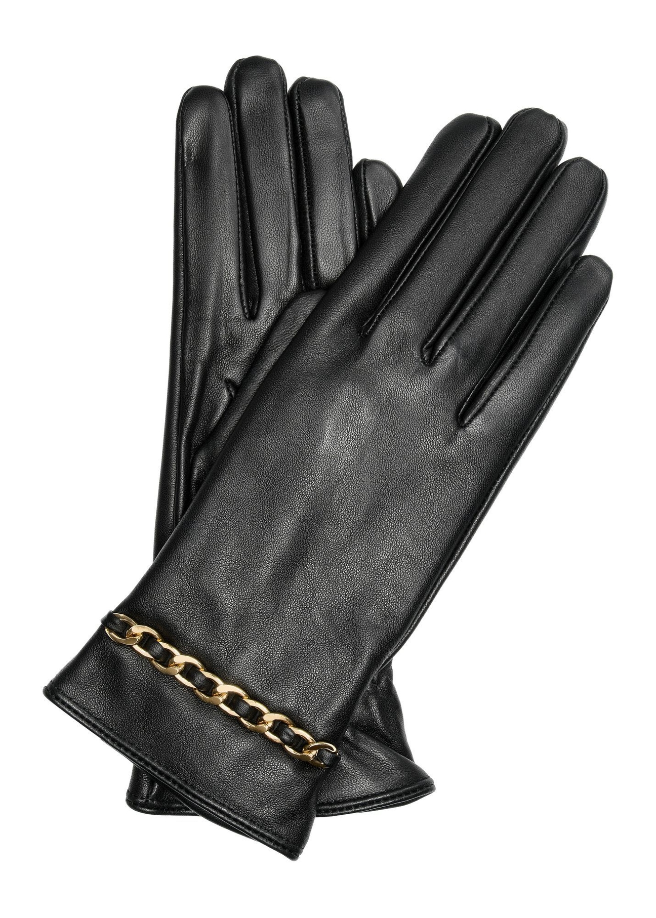 Black women's leather gloves REKDS-0090-99(Z26), front product view on white background.
