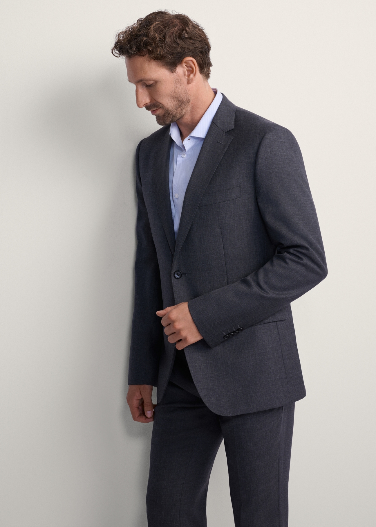 Men's graphite wool-blend jacket MARMT-0018-95(Z25), front view of the product on the model. Half of the silhouette visible.