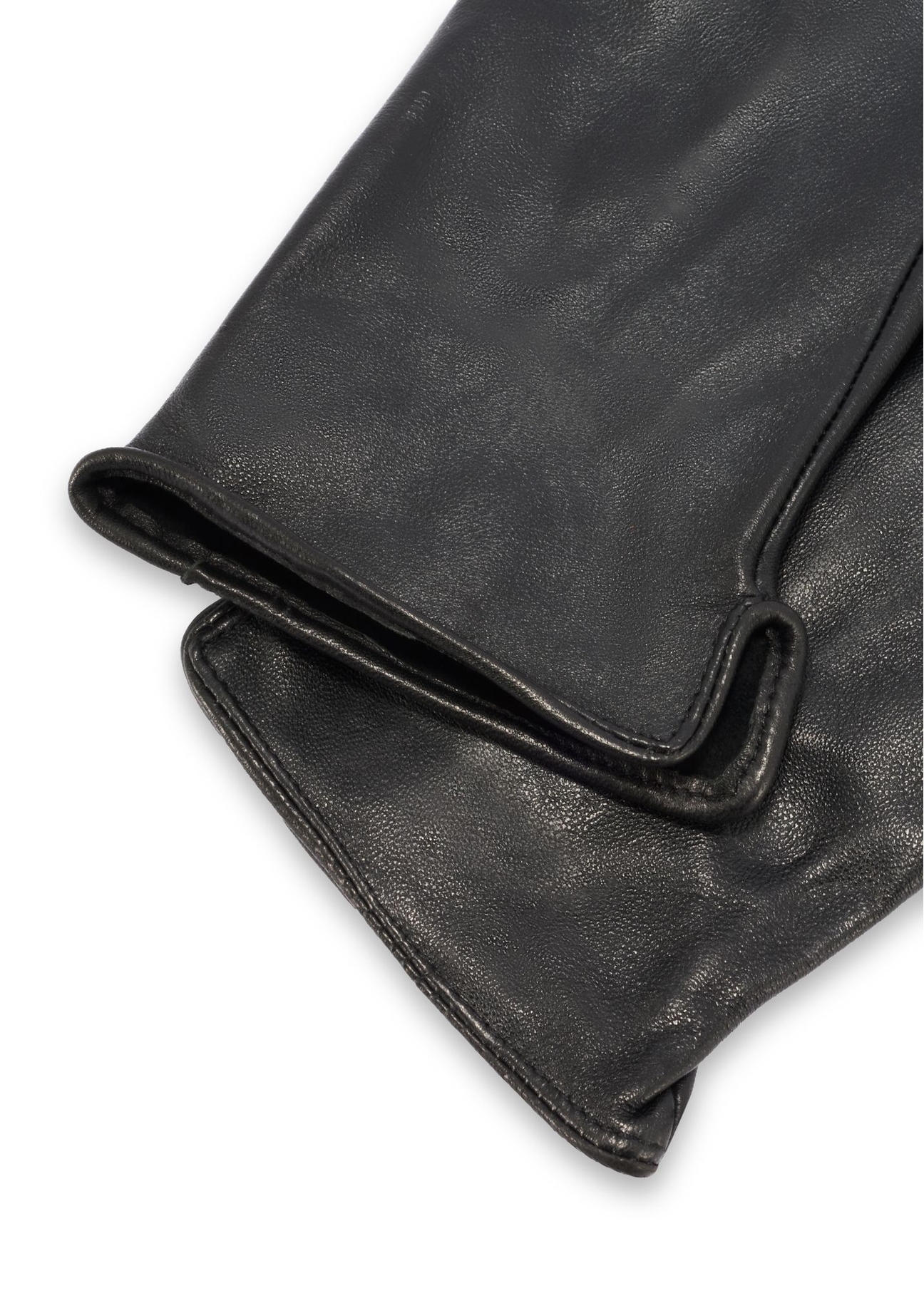Black women's leather gloves REKDS-0100-99(Z26), close-up of the product detail on a white background.