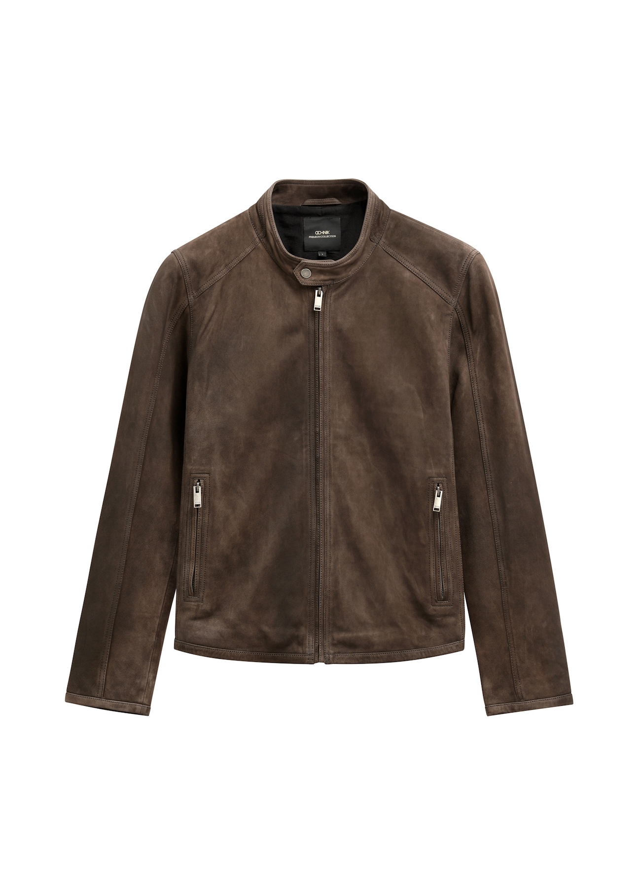 Brown men's suede jacket KURMS-0396-1I(W26), front product view on white background.