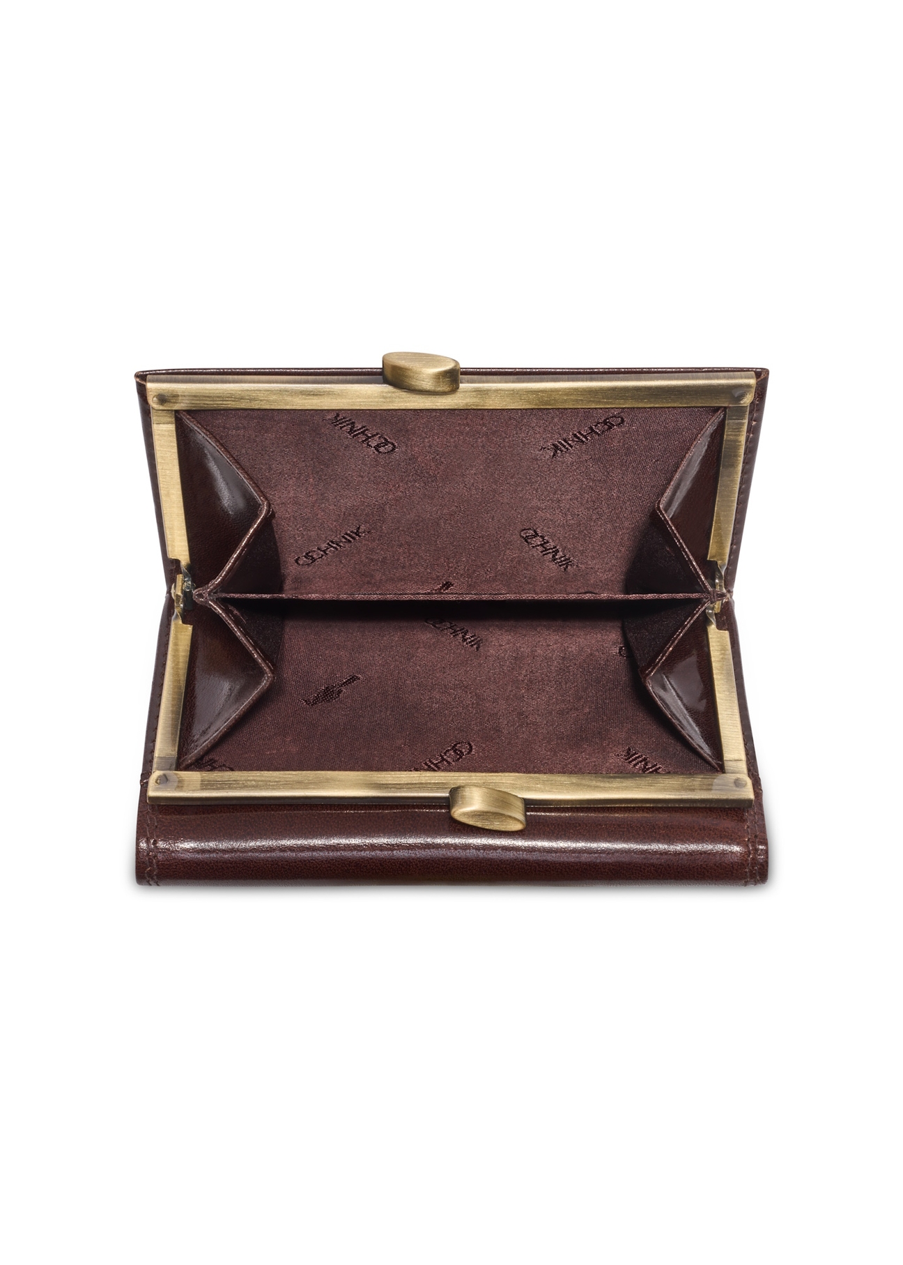 Brown leather women's wallet PL-189-1H(KS), product view inside on white background.