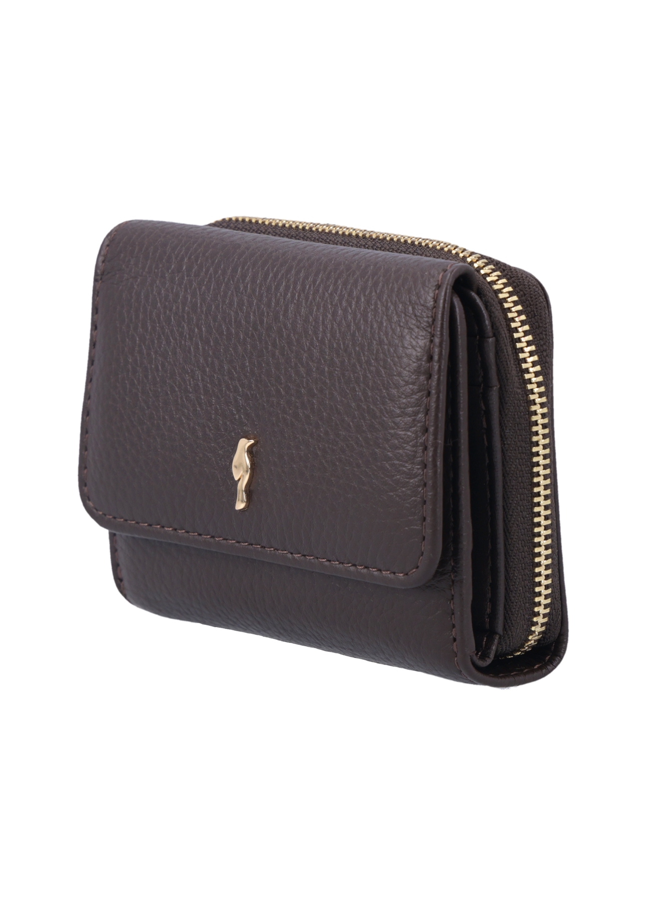 Brown leather women's wallet PORES-0802R-1I(Z26), diagonal product view on white background.
