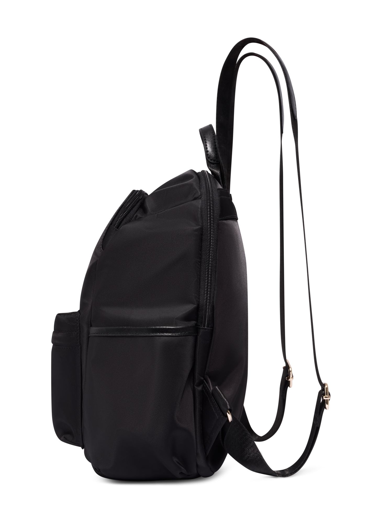 Black women's backpack with pockets TOREN-0350-99(Z26) - side view of the product, on a white background.