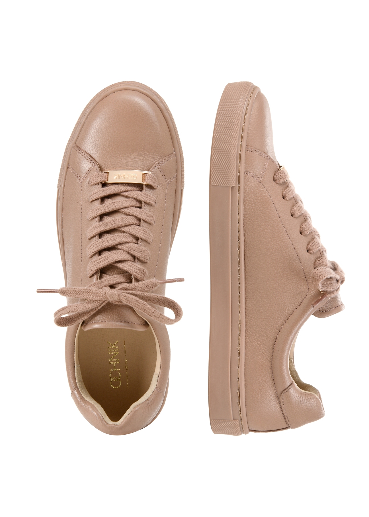 Women's pink leather sneakers BUTYD-1068-5D(W26), product view from above on white background.